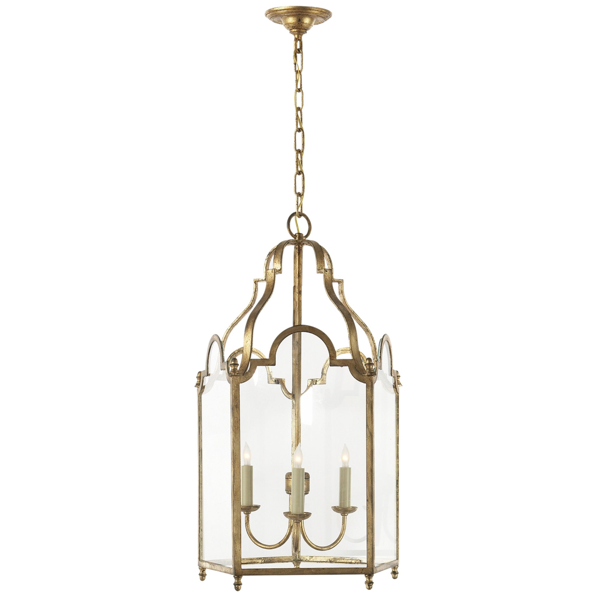 Chapman & Myers French Market Medium Lantern in Gilded Iron Ceiling Light W16.5" x H30.5"