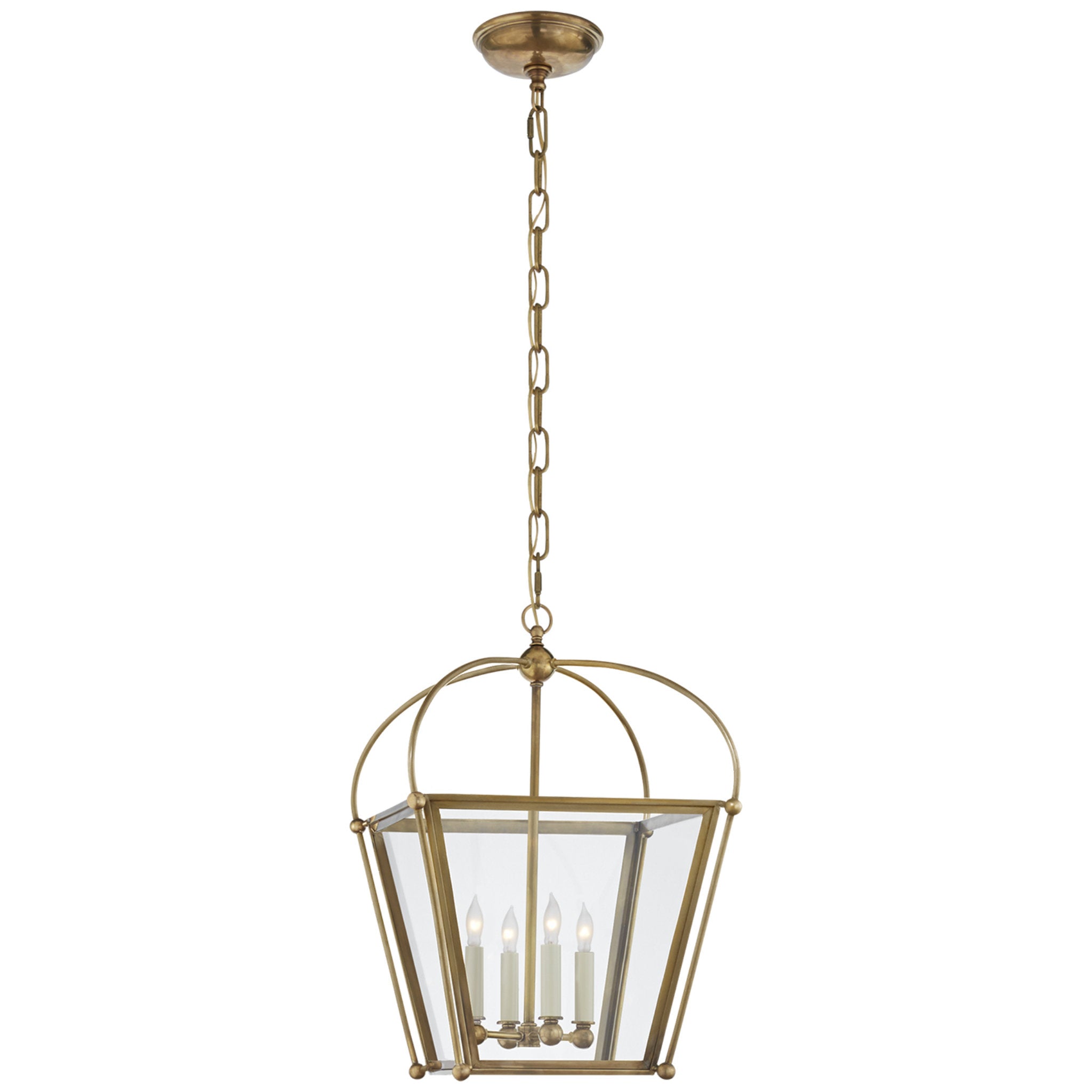 Chapman & Myers Riverside Small Square Lantern in Antique-Burnished Brass with Clear Glass Ceiling Light W13.75" x H20"