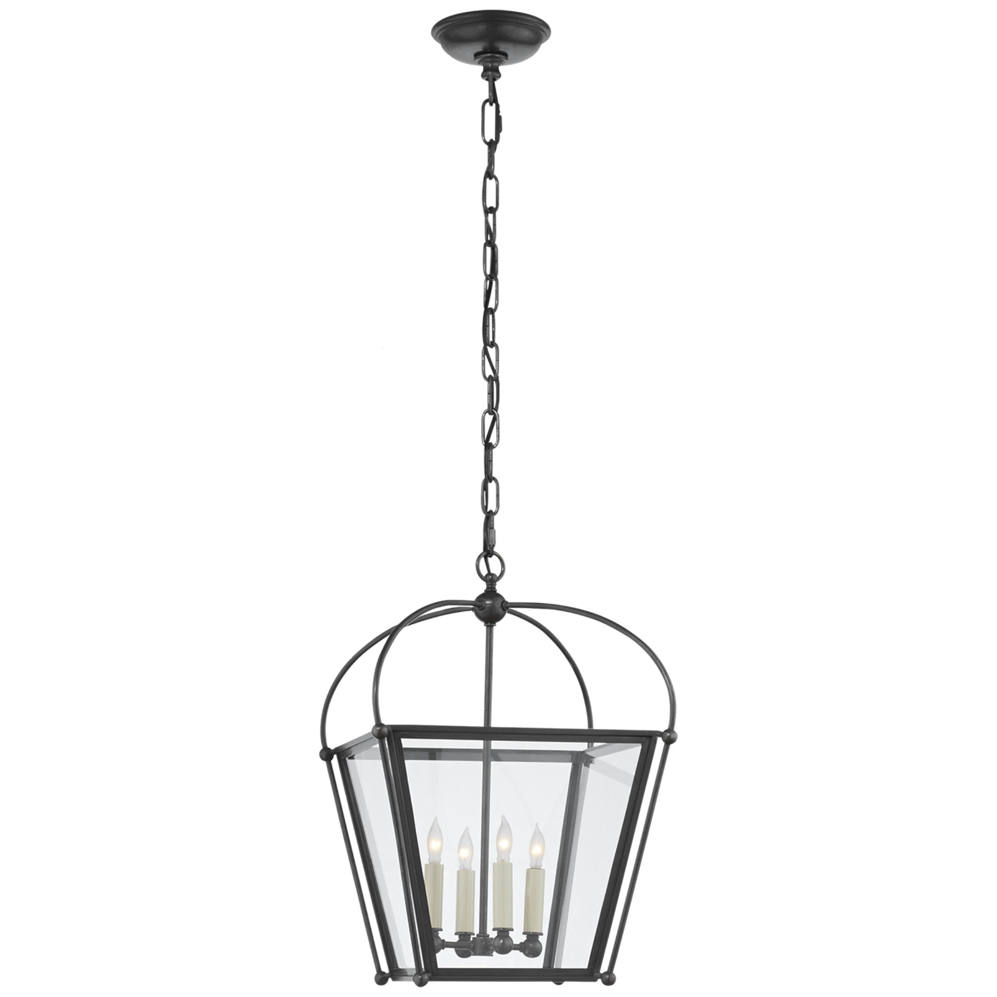 Chapman & Myers Riverside Small Square Lantern in Bronze with Clear Glass Ceiling Light W13.75" x H20"