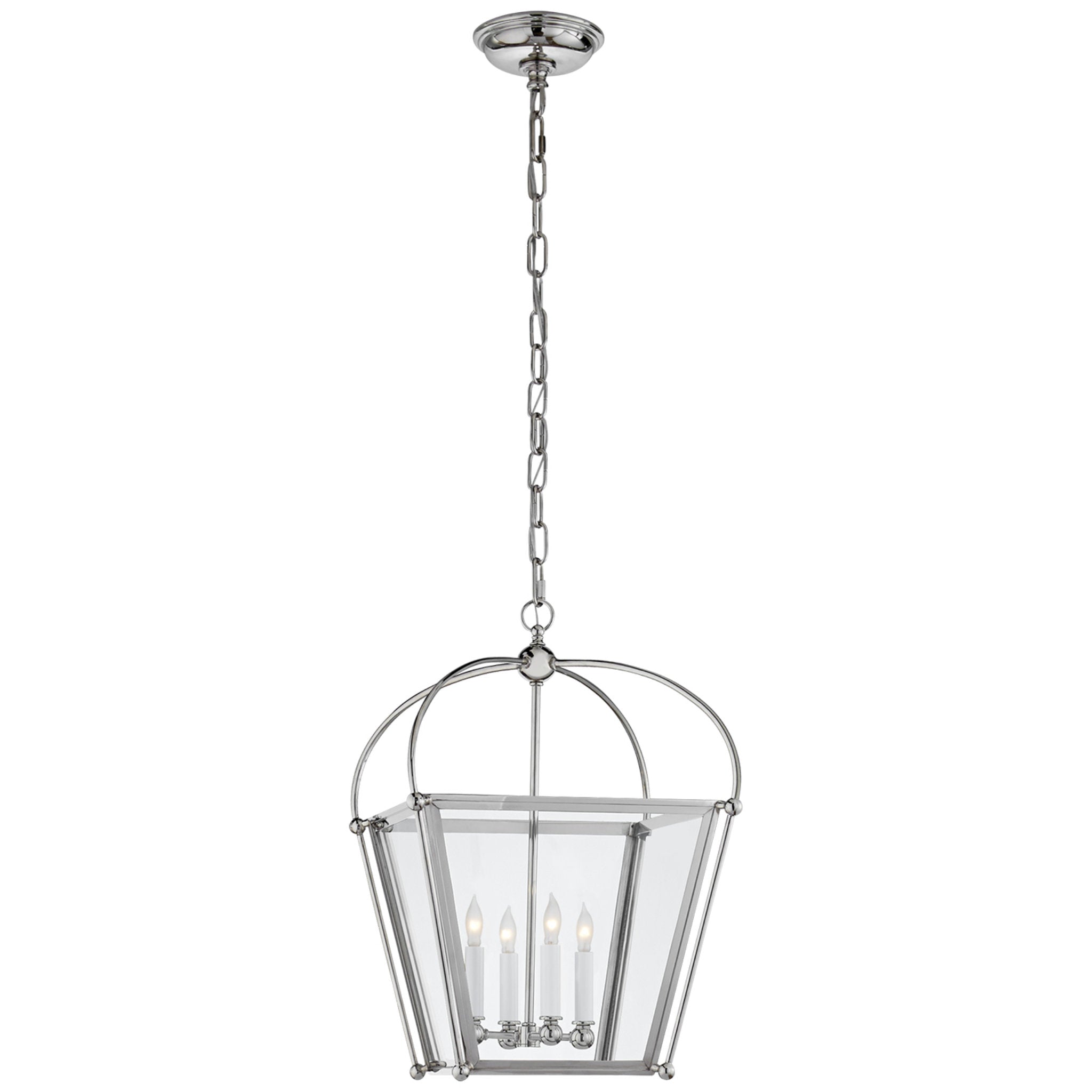 Chapman & Myers Riverside Small Square Lantern in Polished Nickel with Clear Glass Ceiling Light W13.75" x H20"