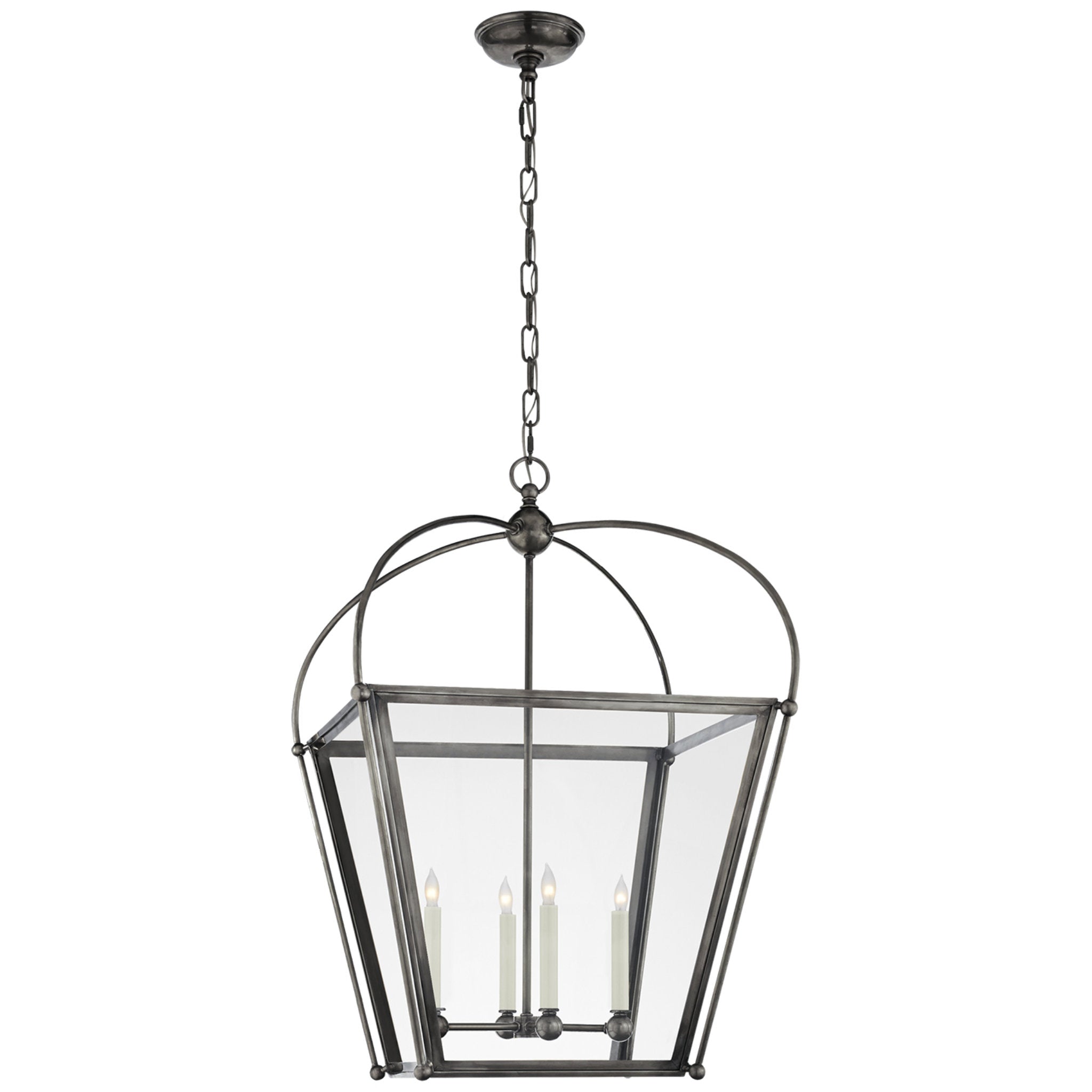 Chapman & Myers Riverside Medium Square Lantern in Bronze with Clear Glass Ceiling Light W21" x H31"