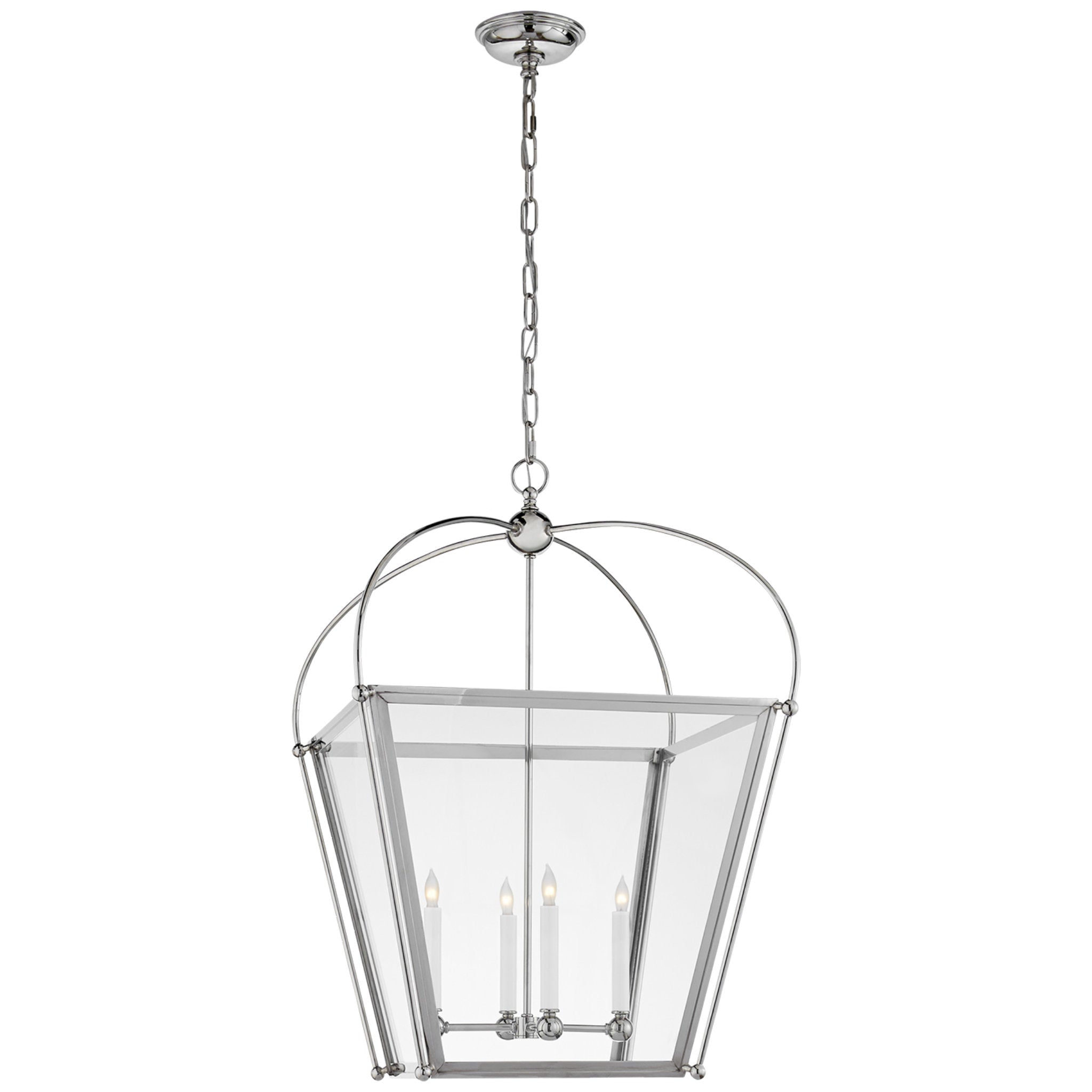 Chapman & Myers Riverside Medium Square Lantern in Polished Nickel with Clear Glass Ceiling Light W21" x H31"
