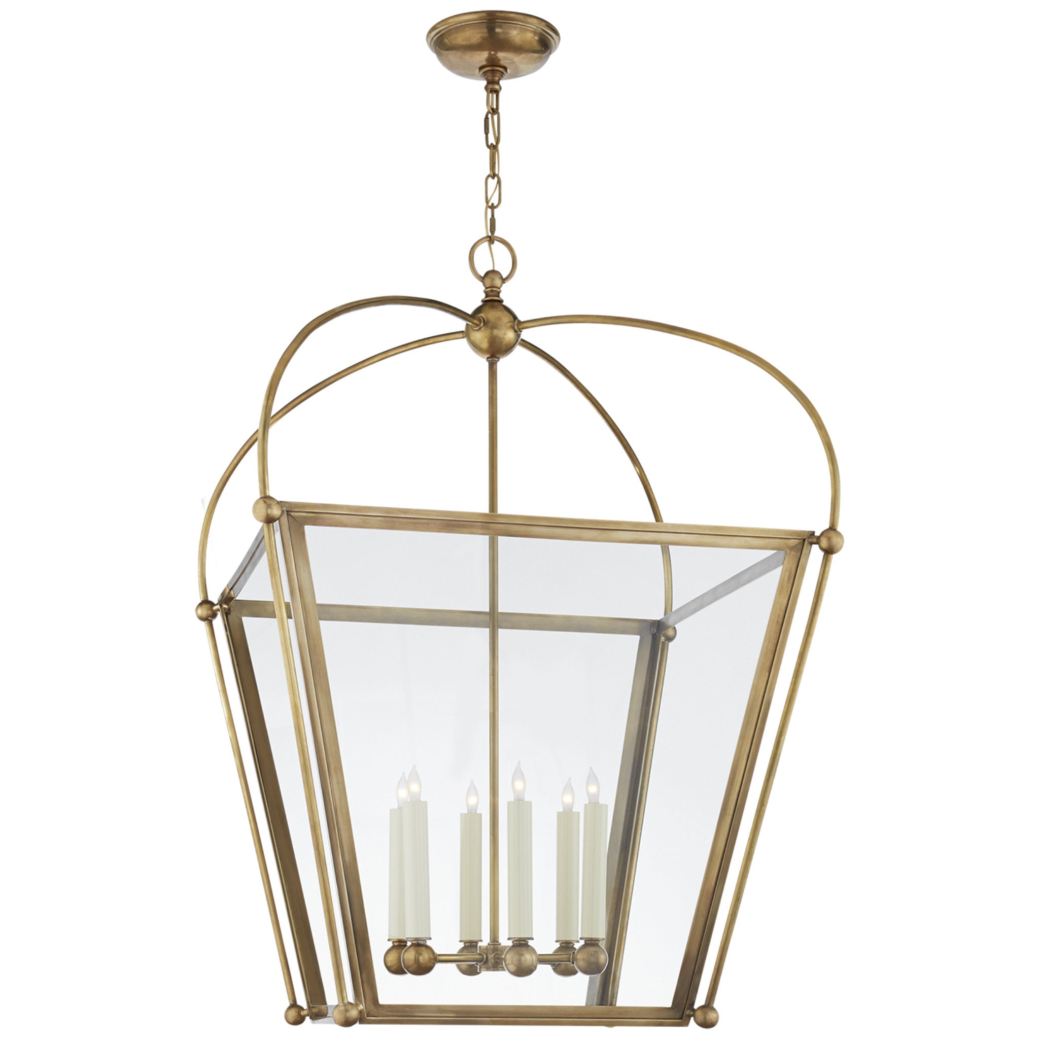 Chapman & Myers Riverside Large Square Lantern in Antique-Burnished Brass with Clear Glass Ceiling Light W28.75" x H42.75"