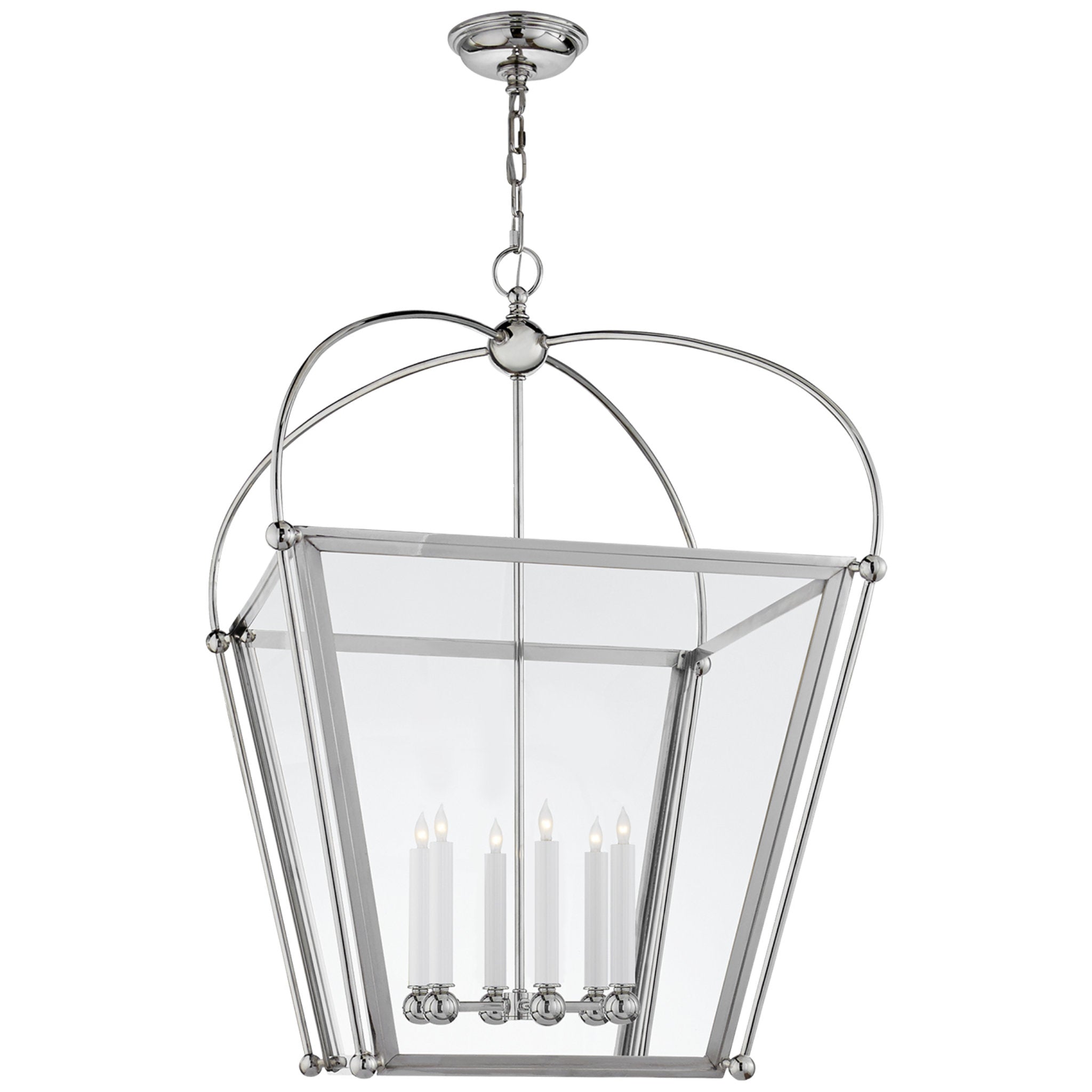 Chapman & Myers Riverside Large Square Lantern in Polished Nickel with Clear Glass Ceiling Light W28.75" x H42.75"