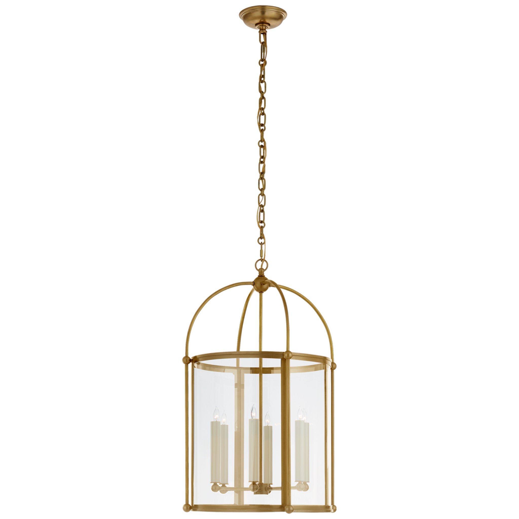 Chapman & Myers Riverside Medium Round Lantern in Antique-Burnished Brass with Clear Glass Ceiling Light W19" x H29.75"