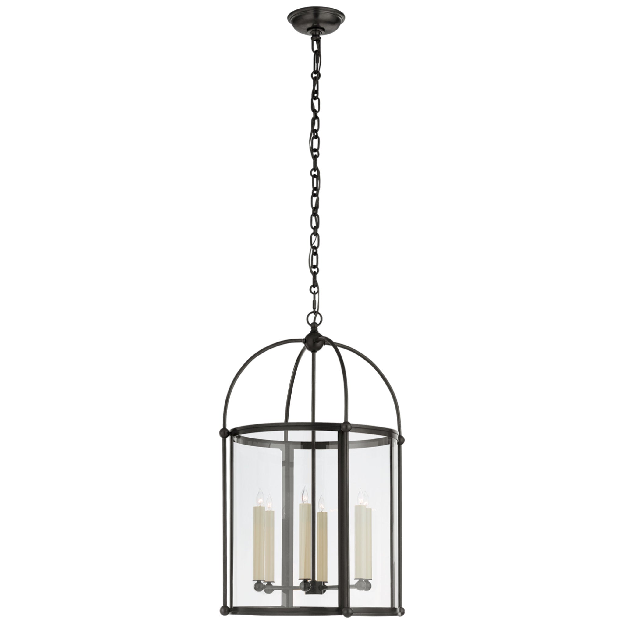 Chapman & Myers Riverside Medium Round Lantern in Bronze with Clear Glass Ceiling Light W19" x H29.75"