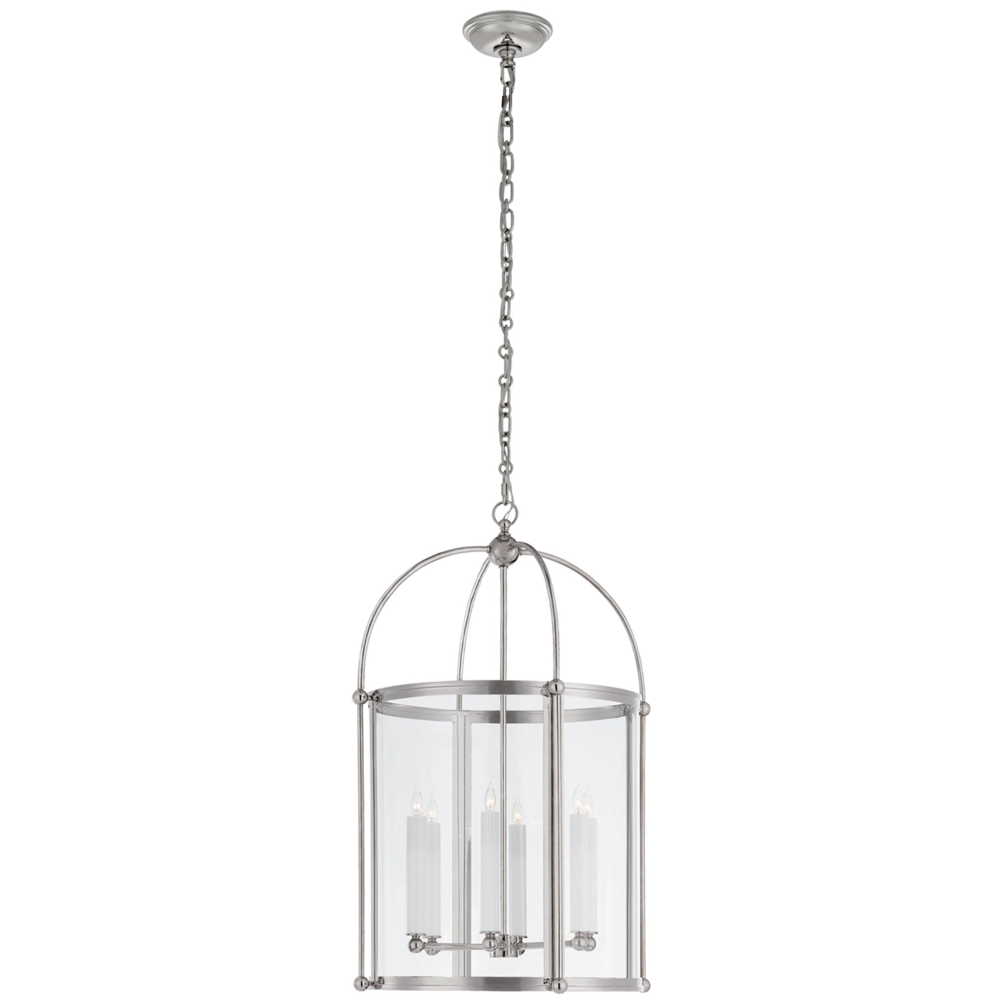 Chapman & Myers Riverside Medium Round Lantern in Polished Nickel with Clear Glass Ceiling Light W19" x H29.75"