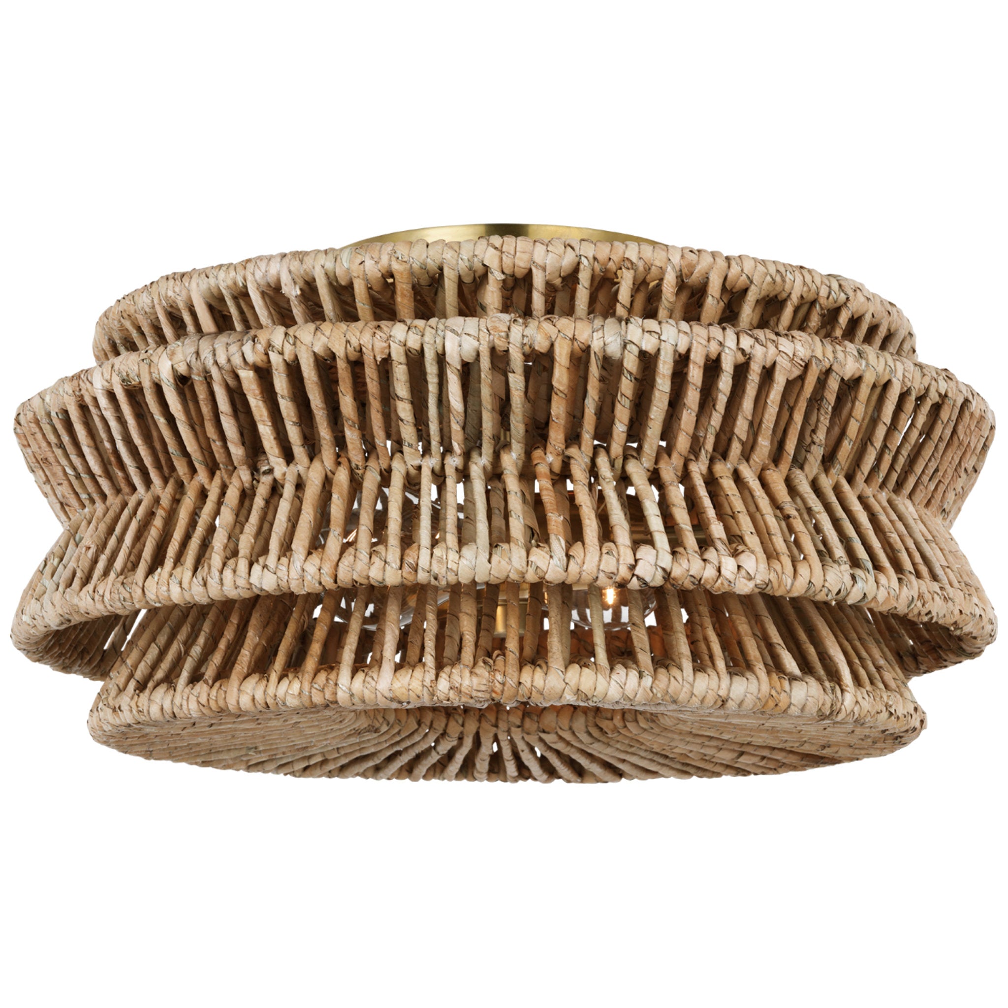 Chapman & Myers Antigua Large Drum Semi-Flush Mount in Antique-Burnished Brass and Natural Abaca Ceiling Light W16" x H8.25"