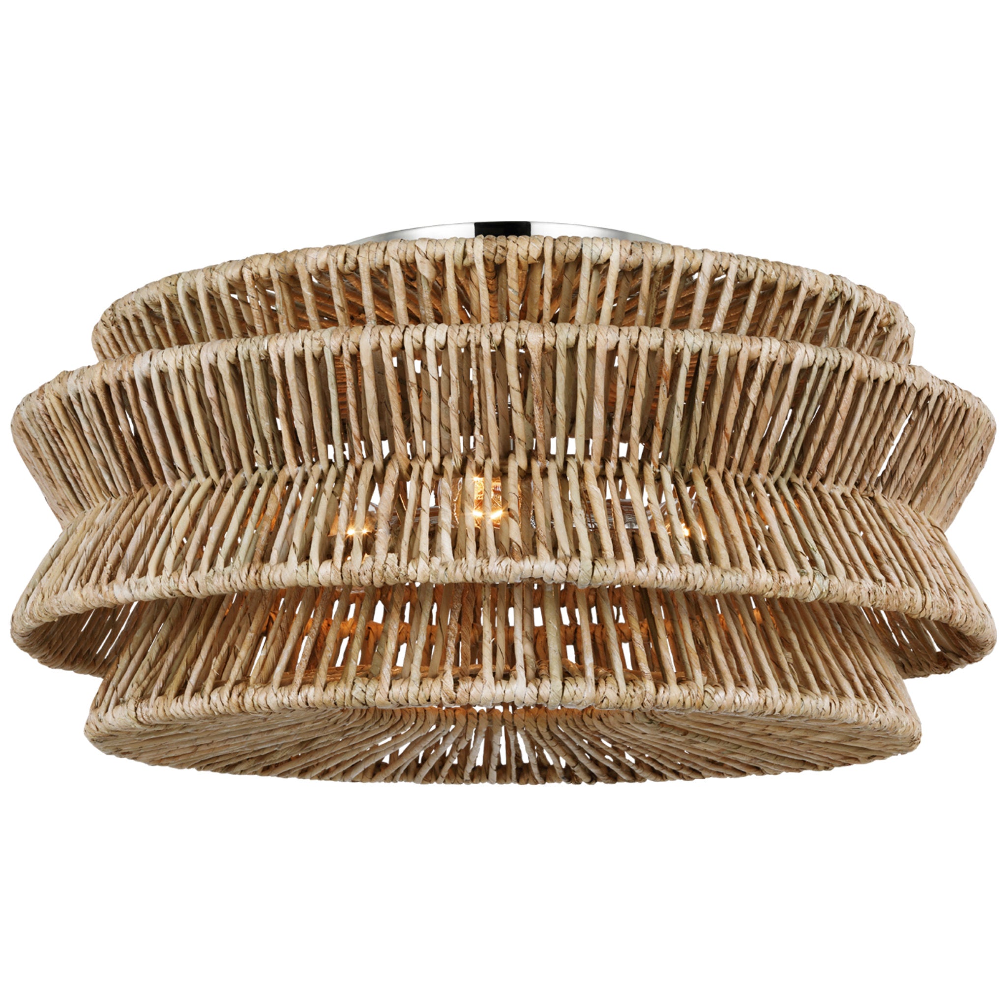 Chapman & Myers Antigua XL Semi-Flush Mount in Polished Nickel and Natural Abaca Ceiling Light W23.25" x H12"