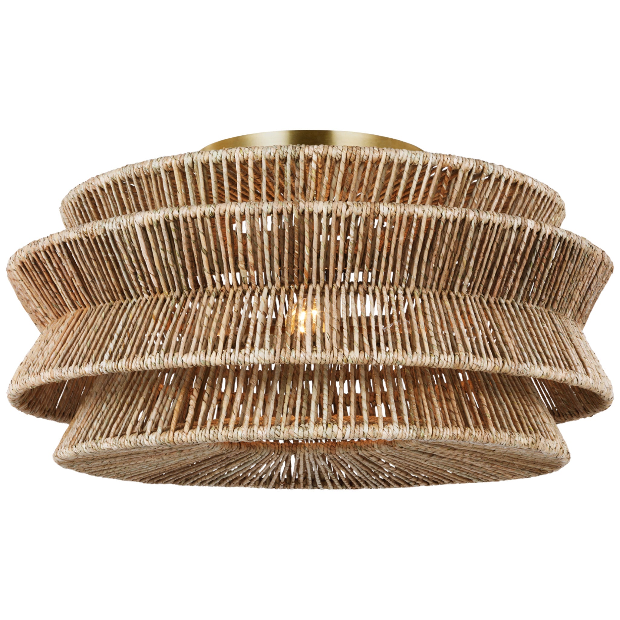 Chapman & Myers Antigua Grande Semi-Flush Mount in Antique-Burnished Brass and Natural Abaca Ceiling Light W30" x H15.75"