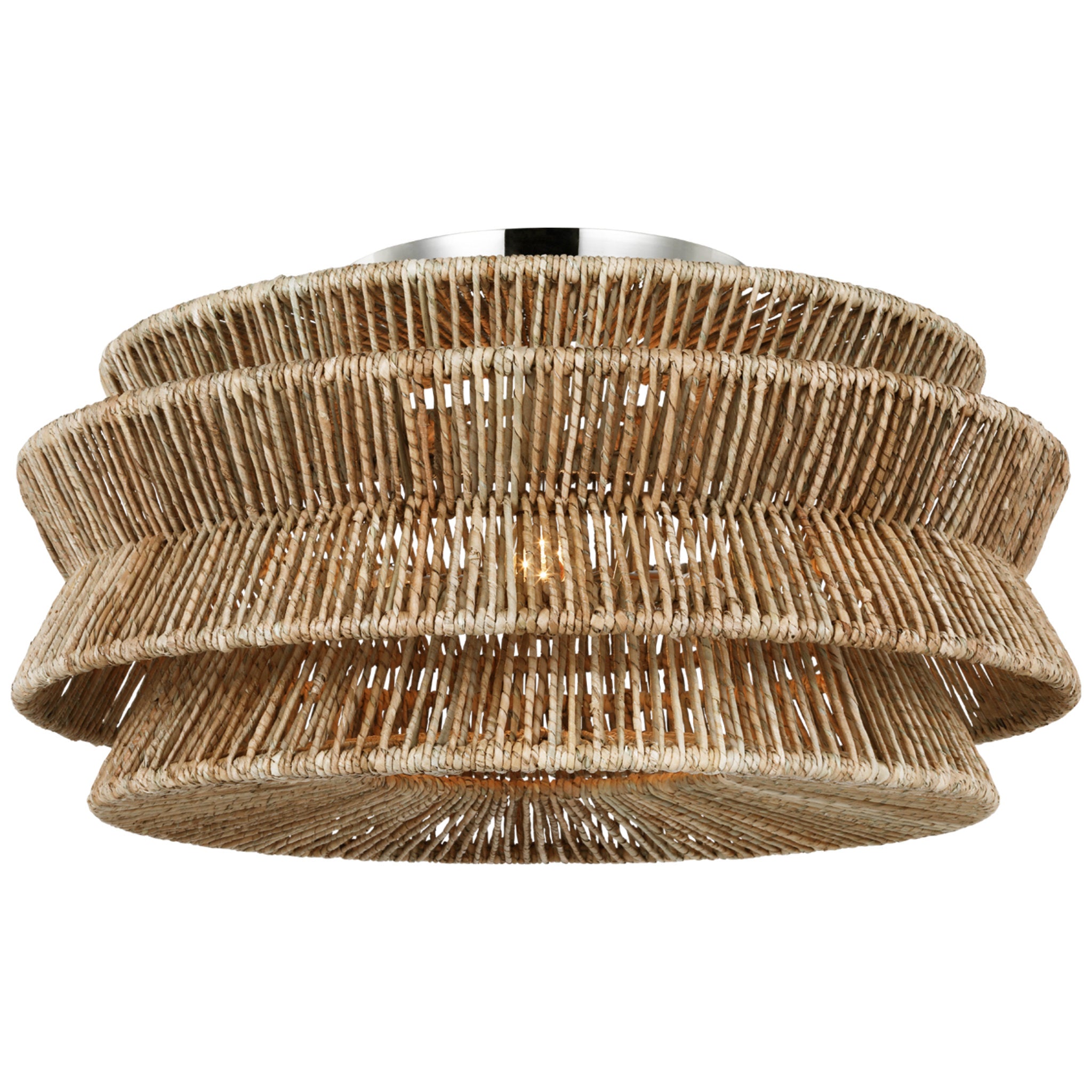 Chapman & Myers Antigua Grande Semi-Flush Mount in Polished Nickel and Natural Abaca Ceiling Light W30" x H15.75"