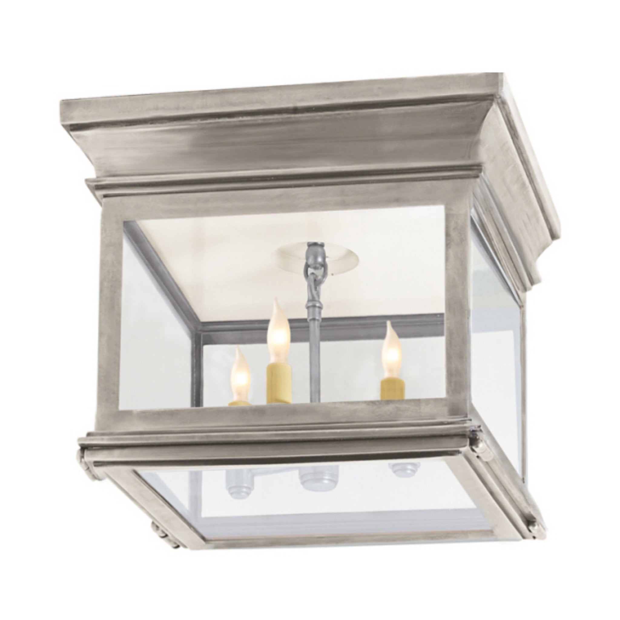 Chapman & Myers Club Small Square Flush Mount in Antique Nickel with Clear Glass Ceiling Light W9" x H8.25"