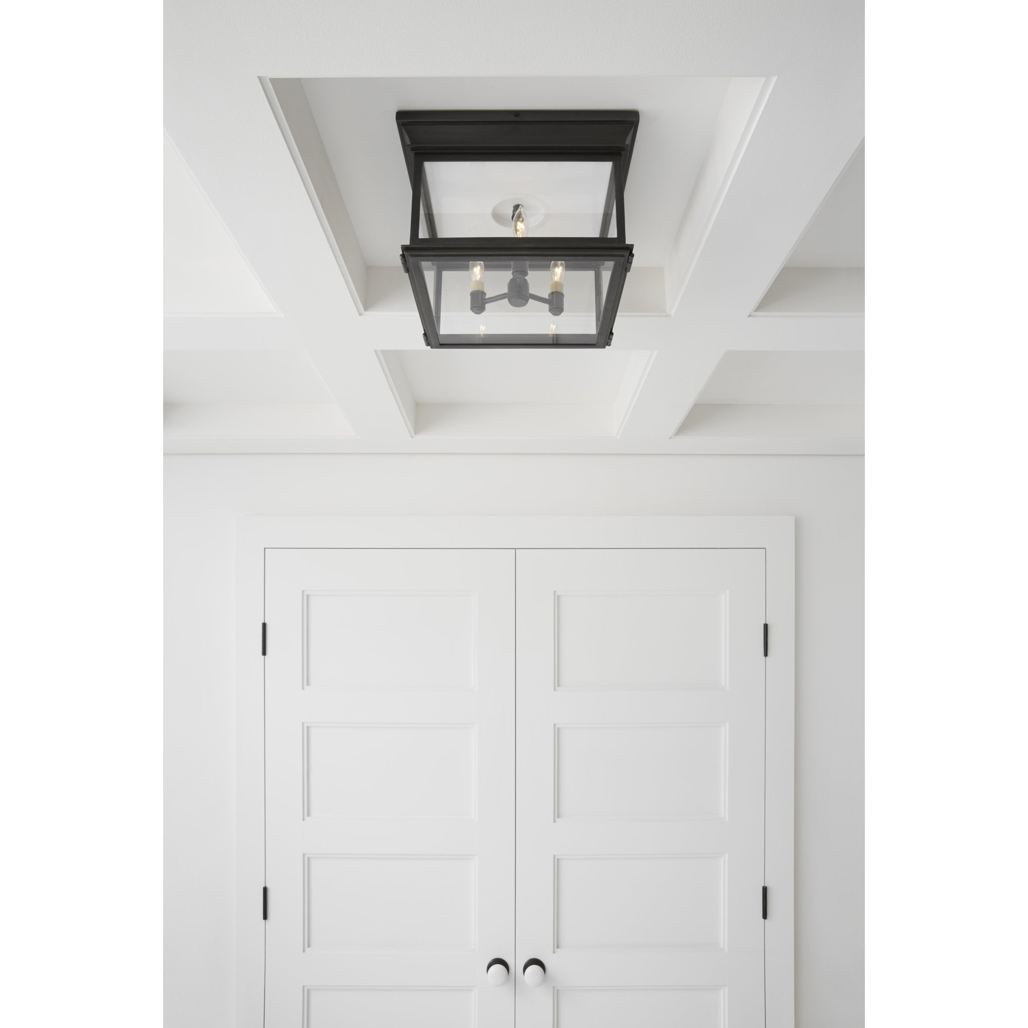 Chapman & Myers Club Large Square Flush Mount in Bronze with Clear Glass Ceiling Light W13" x H9"