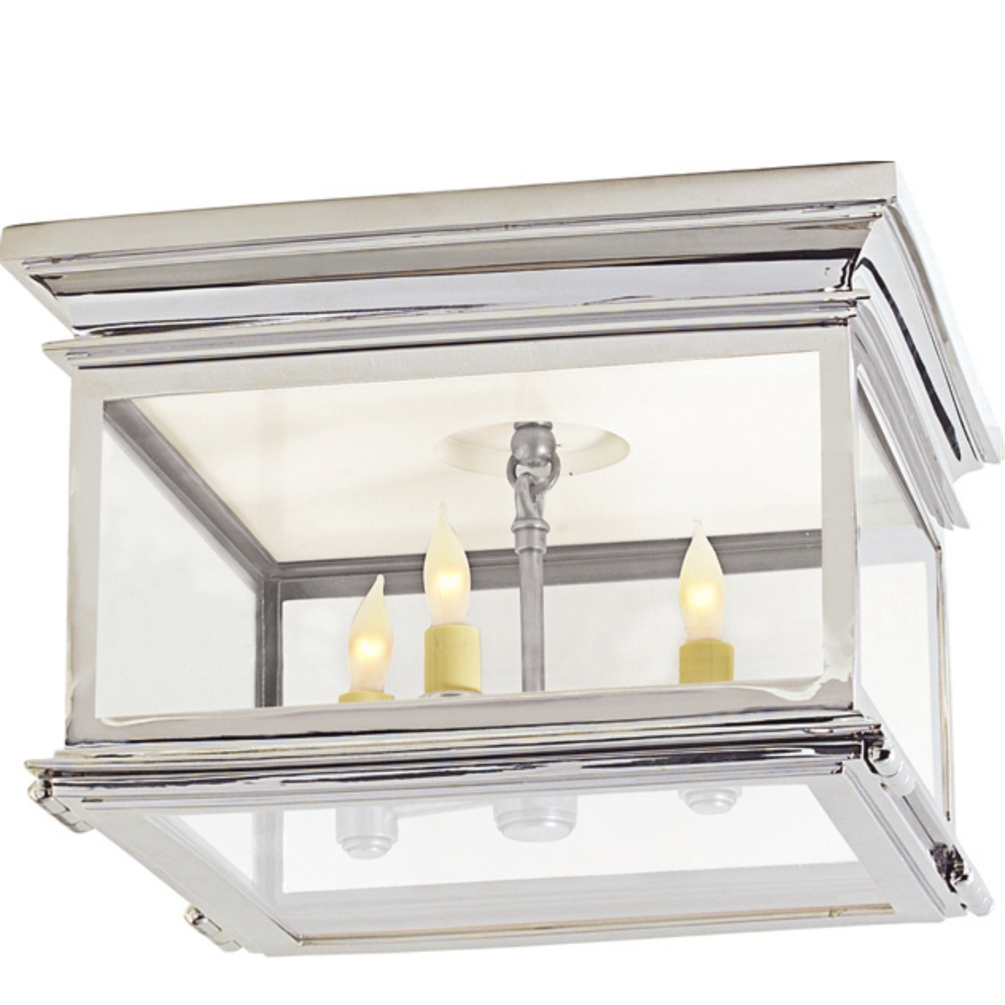 Chapman & Myers Club Large Square Flush Mount in Polished Nickel with Clear Glass Ceiling Light W13" x H9"
