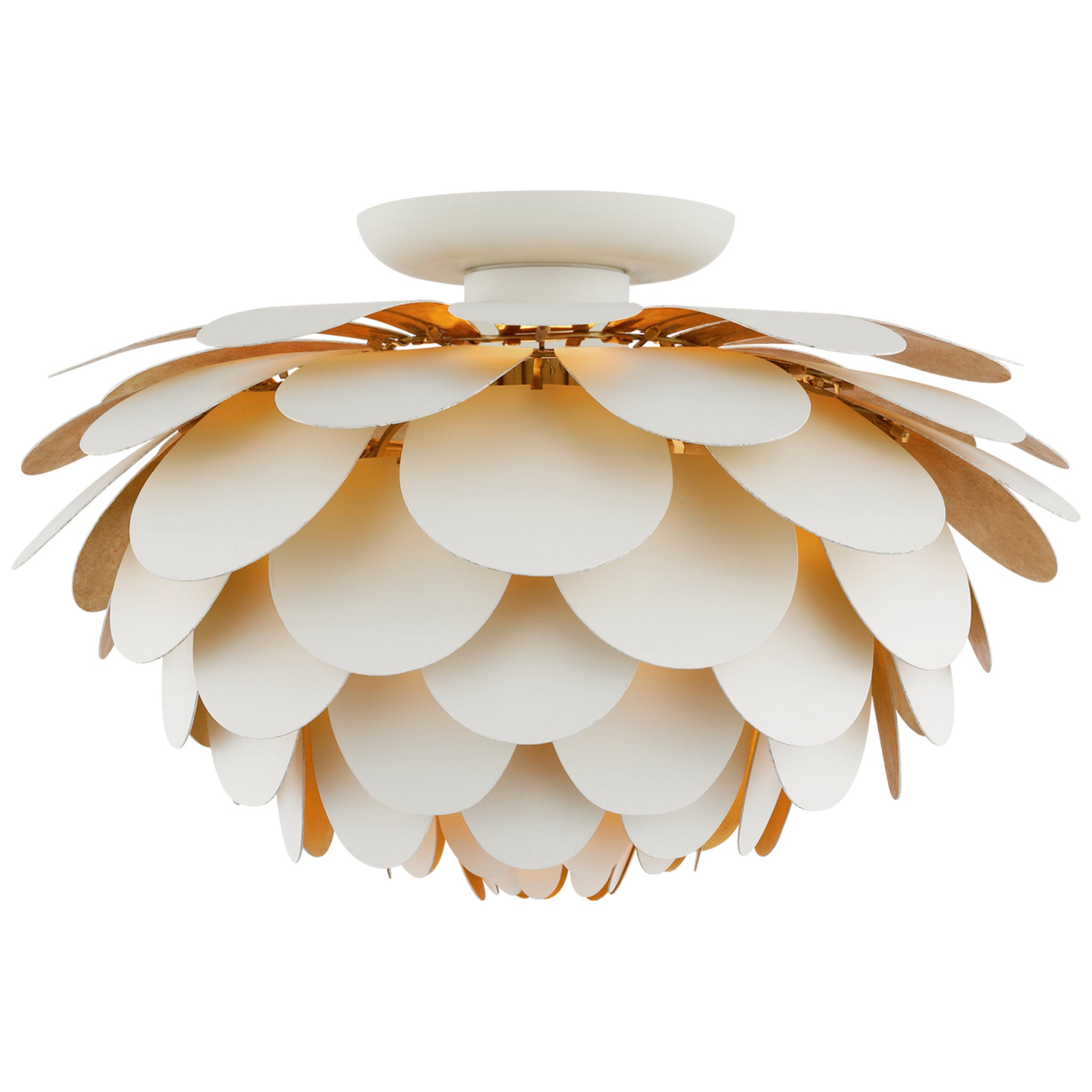 Chapman & Myers Cynara Large Flush Mount in White and Gild Ceiling Light W17" x H10"