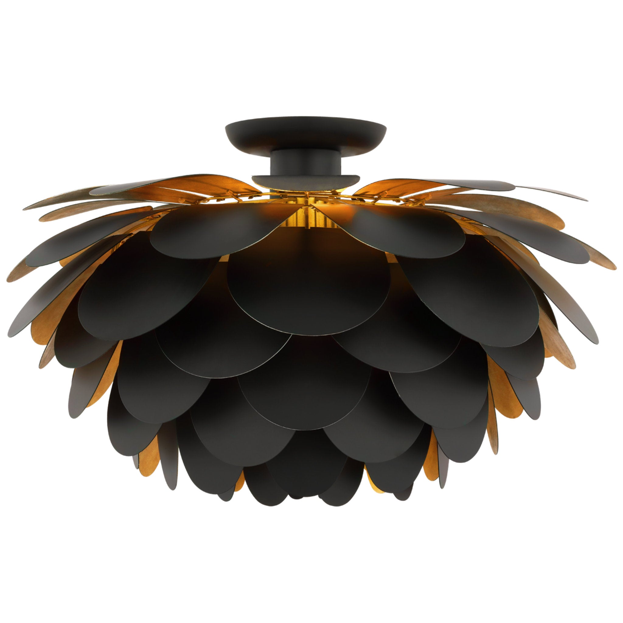 Chapman & Myers Cynara XL Flush Mount in Matte Black and Gild Ceiling Light W23" x H13.5"