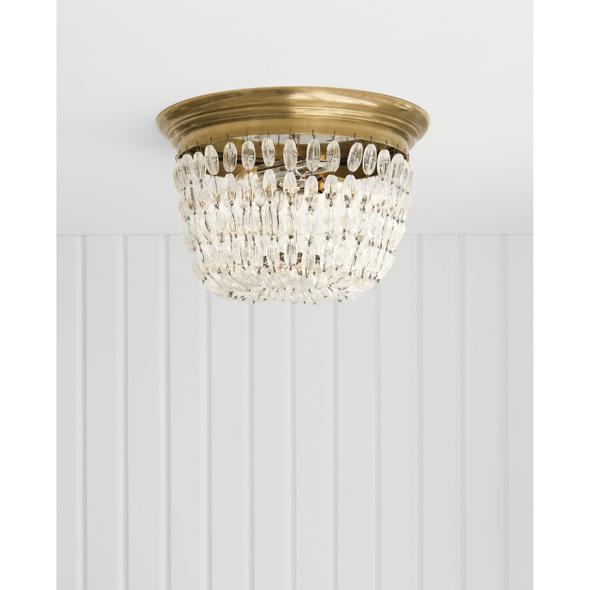 Chapman & Myers Paris Flea Market Medium Flush Mount in Antique-Burnished Brass with Seeded Glass Ceiling Light W13" x H9"