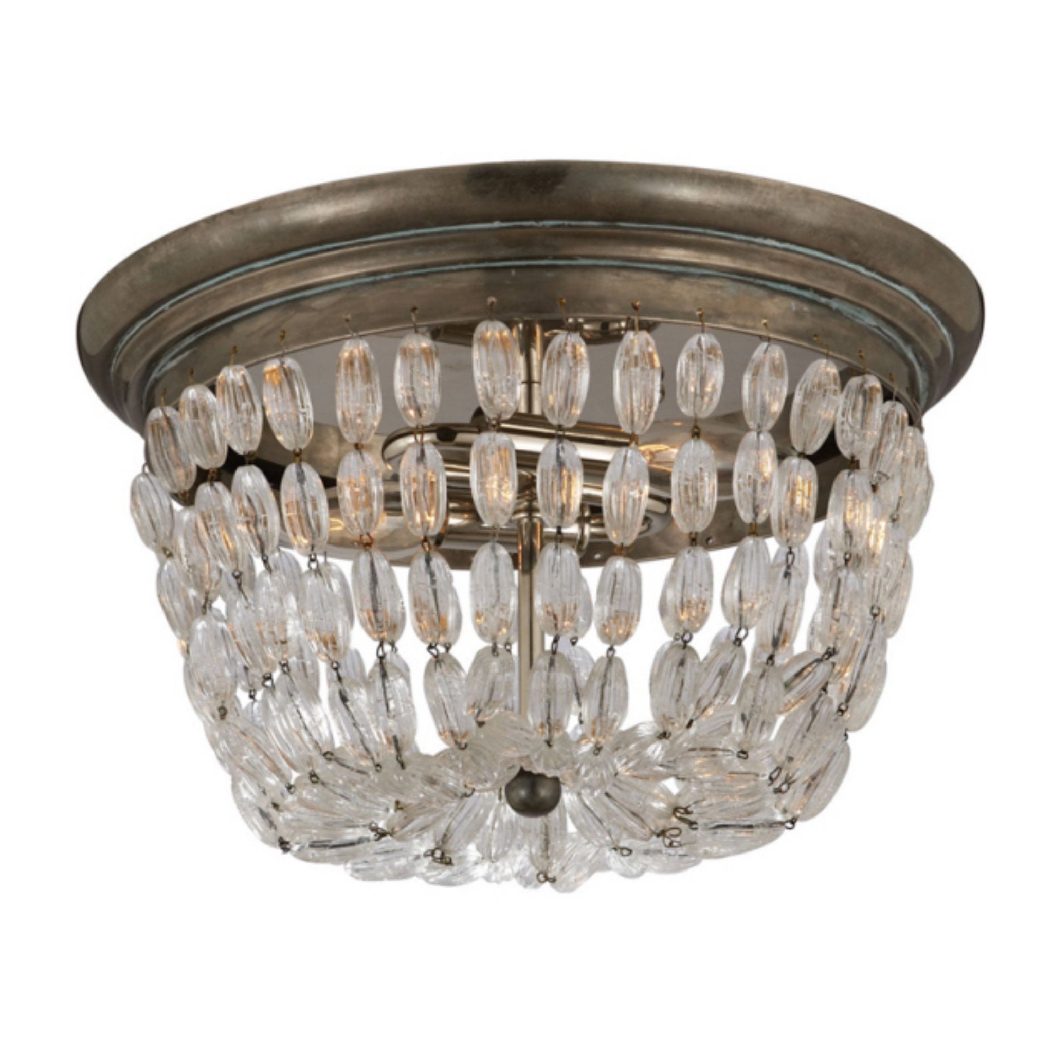Chapman & Myers Paris Flea Market Medium Flush Mount in Sheffield Silver with Seeded Glass Ceiling Light W13" x H9"