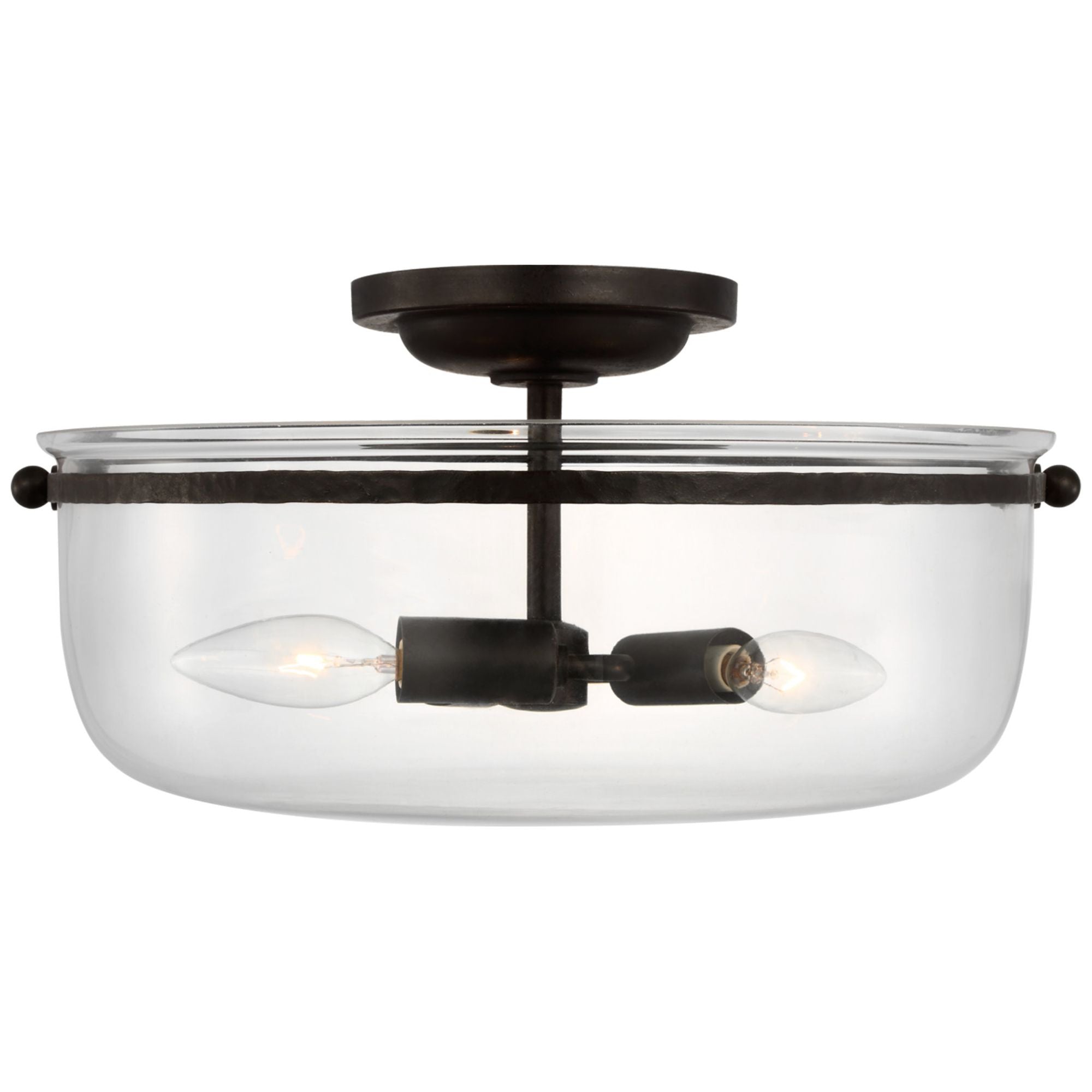 Chapman & Myers Lorford Medium Semi-Flush in Aged Iron with Clear Glass Ceiling Light W15.5" x H8"