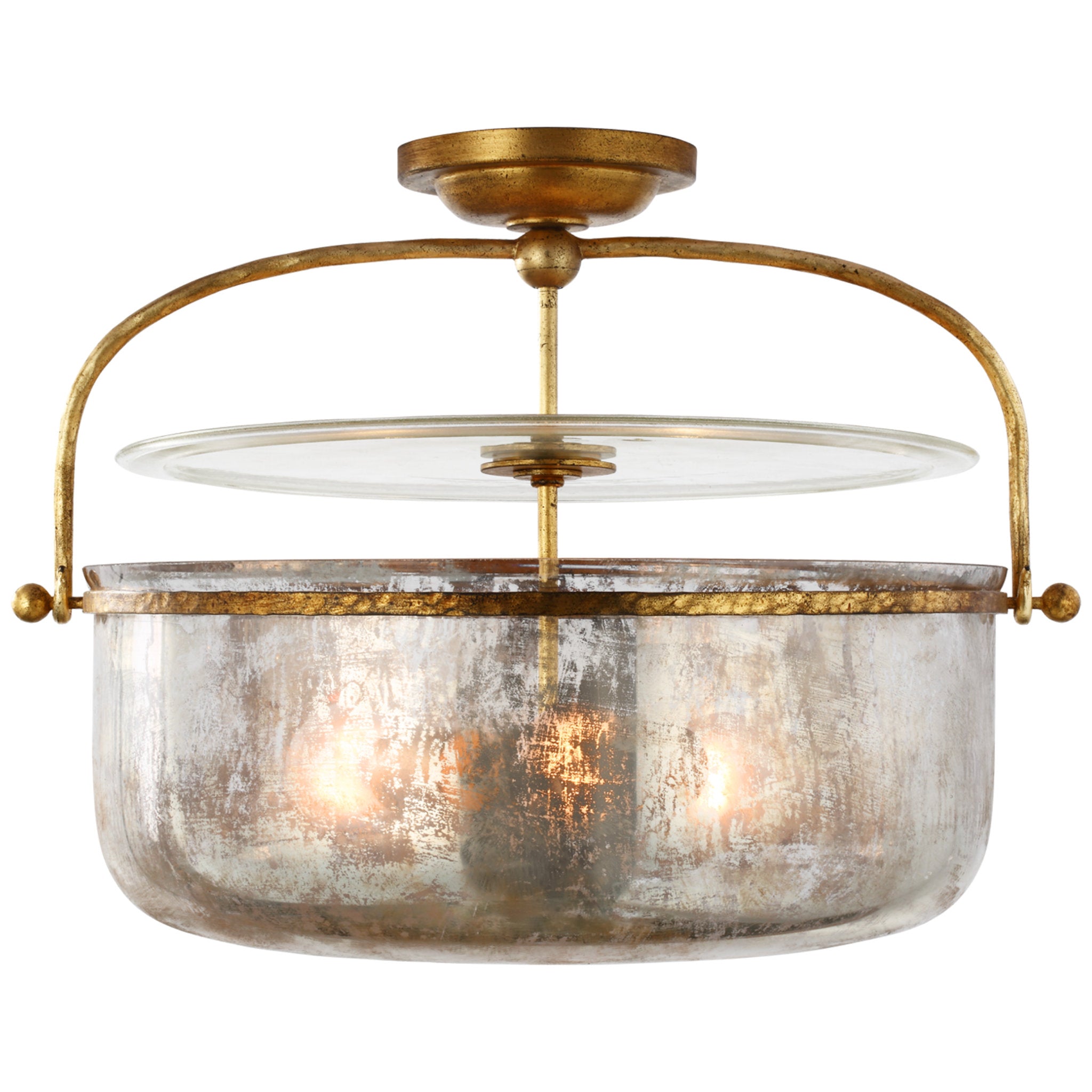 Chapman & Myers Lorford Medium Semi-Flush Lantern in Gilded Iron with Mercury Glass Ceiling Light W19.75" x H15"