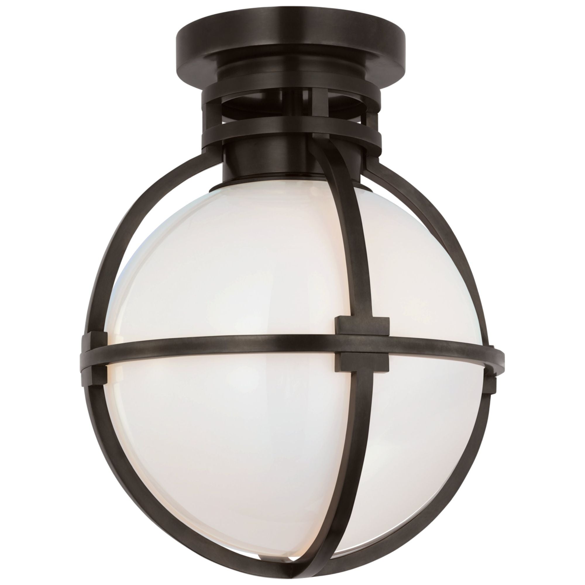 Chapman & Myers Gracie 10" Captured Globe Flush Mount in Bronze with White Glass Ceiling Light W10" x H13"