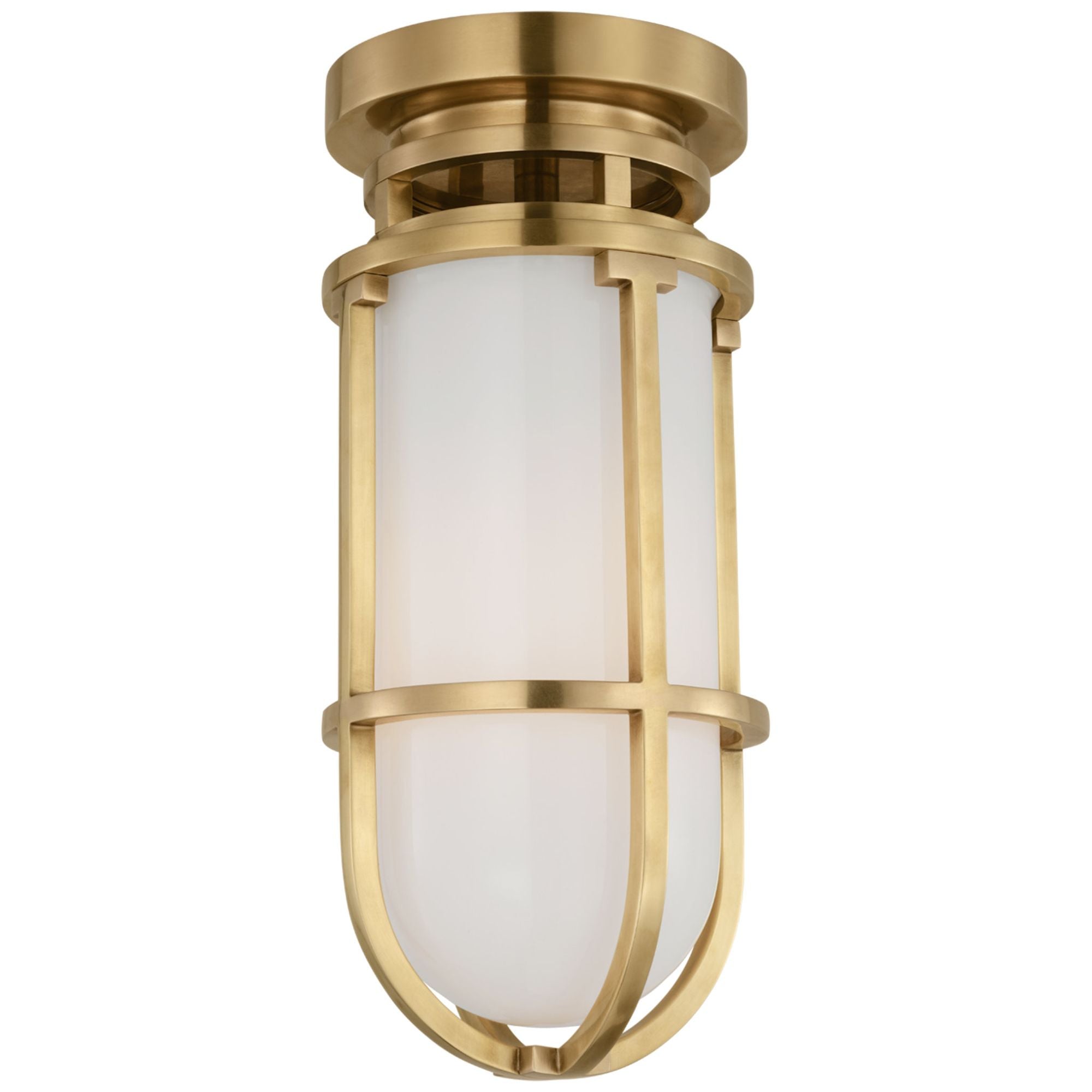 Chapman & Myers Gracie Tall Flush Mount in Antique-Burnished Brass with White Glass Ceiling Light W4.75" x H11"