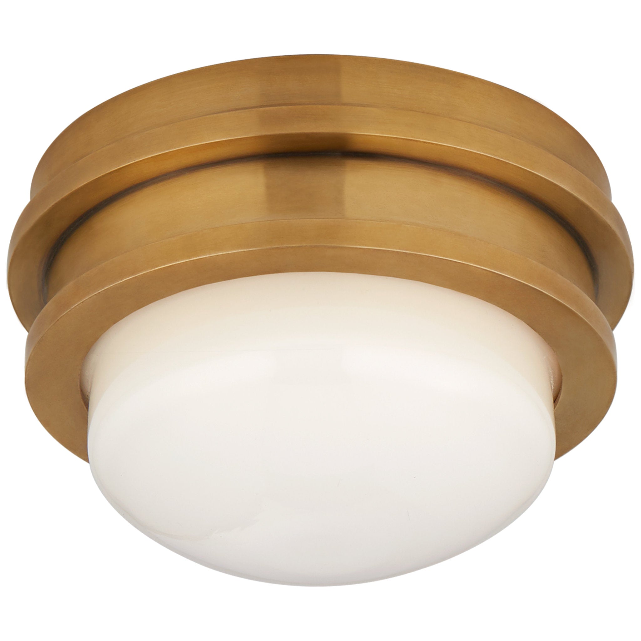 Chapman & Myers Launceton 5" Solitaire Flush Mount in Antique-Burnished Brass with White Glass Ceiling Light W5" x H3.25"