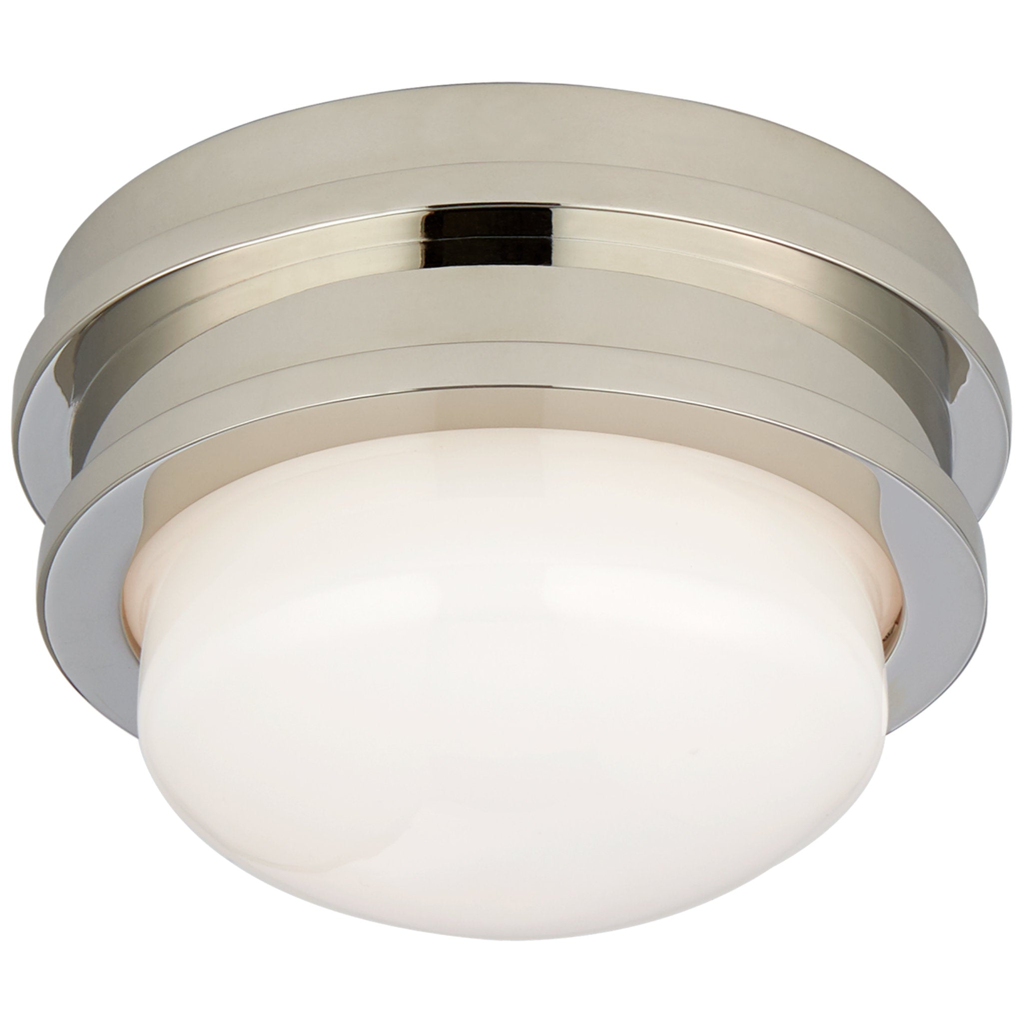 Chapman & Myers Launceton 5" Solitaire Flush Mount in Polished Nickel with White Glass Ceiling Light W5" x H3.25"