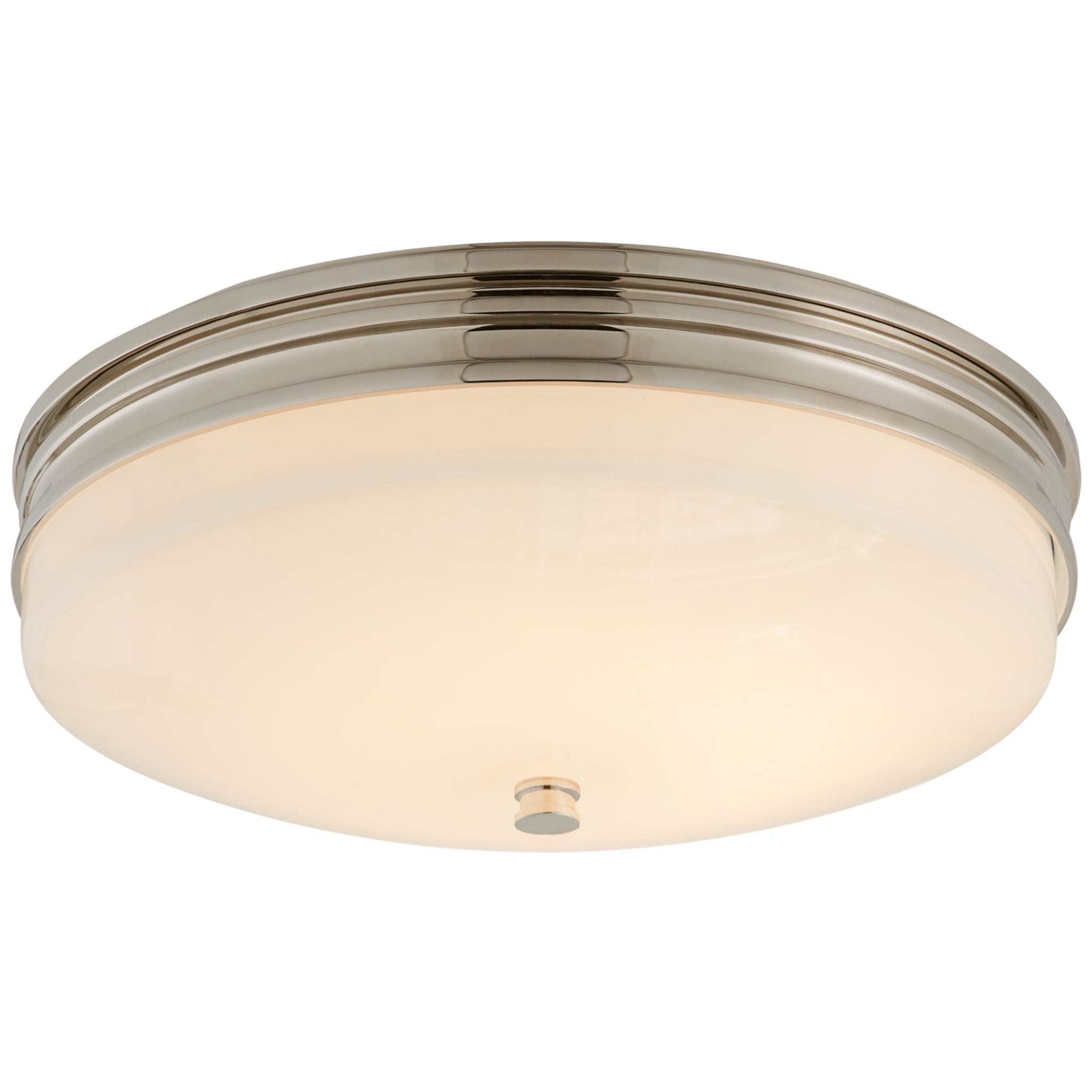 Chapman & Myers Launceton Small Flush Mount in Polished Nickel with White Glass Ceiling Light W12.75" x H4"