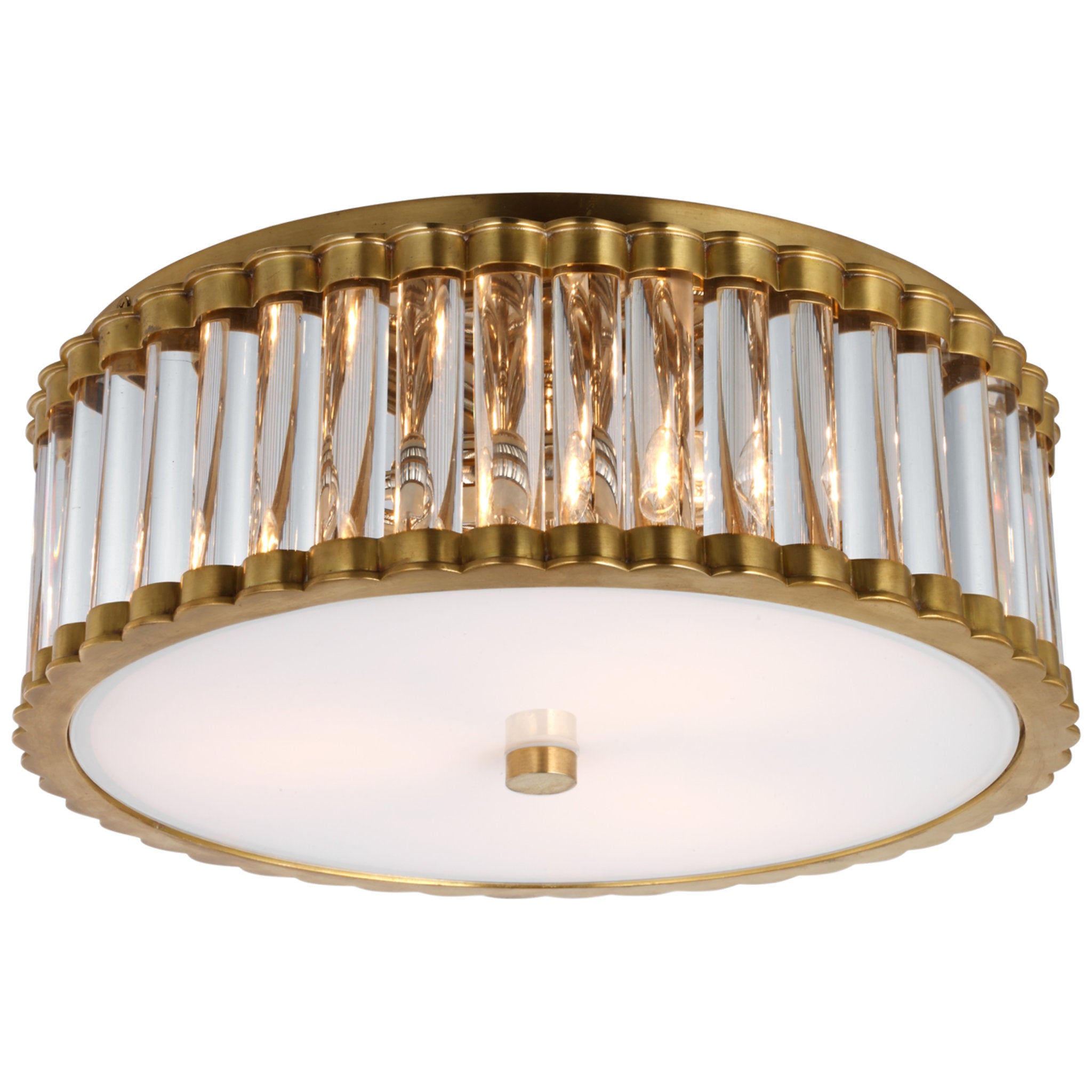 Chapman & Myers Kean 14 Flush Mount in Hand-Rubbed Antique Brass with  Clear Glass Rods and Frosted Glass Diffuser