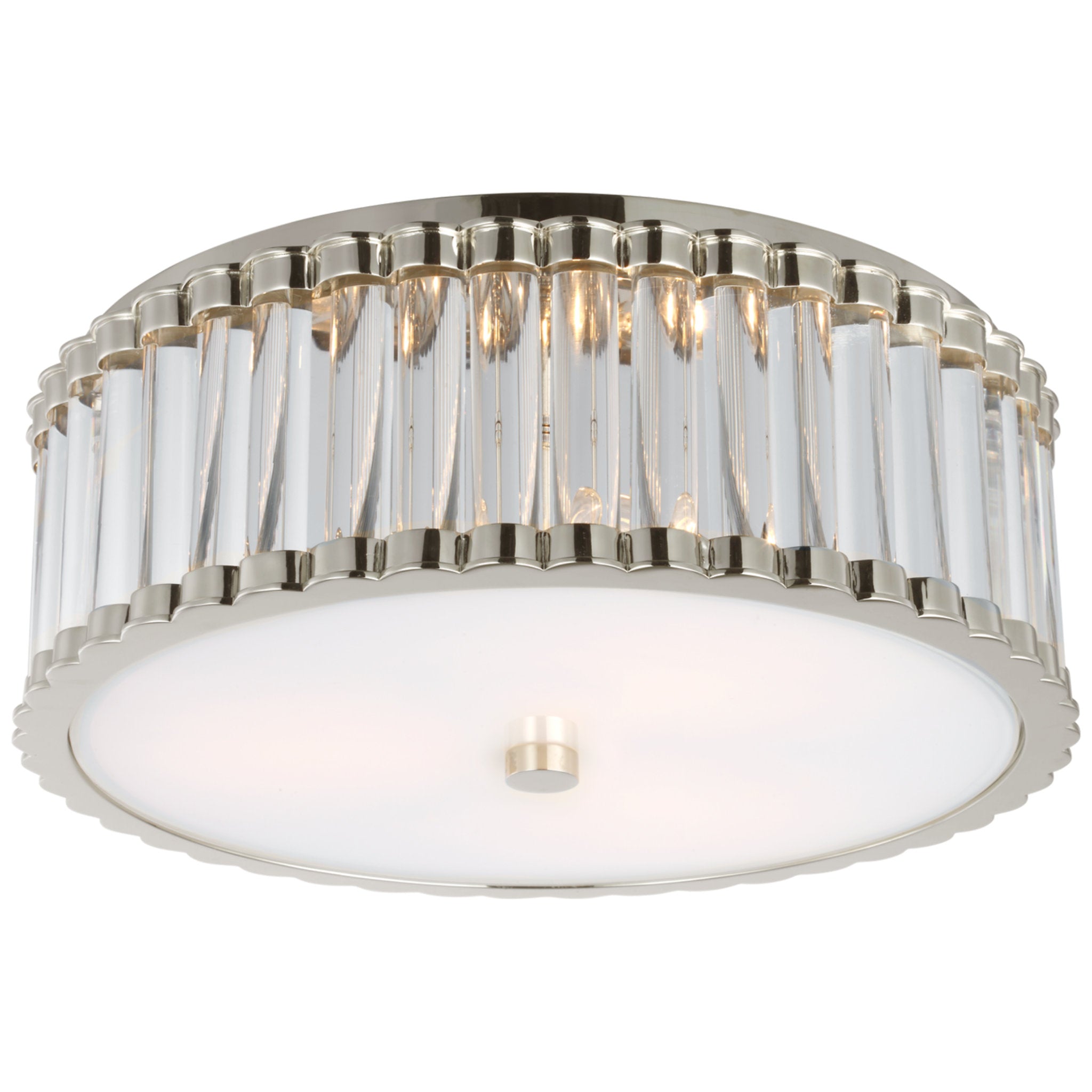 Chapman & Myers Kean 14" Flush Mount in Polished Nickel with Clear Glass Rods and Frosted Glass Diffuser Ceiling Light W14.25" x H5.5"
