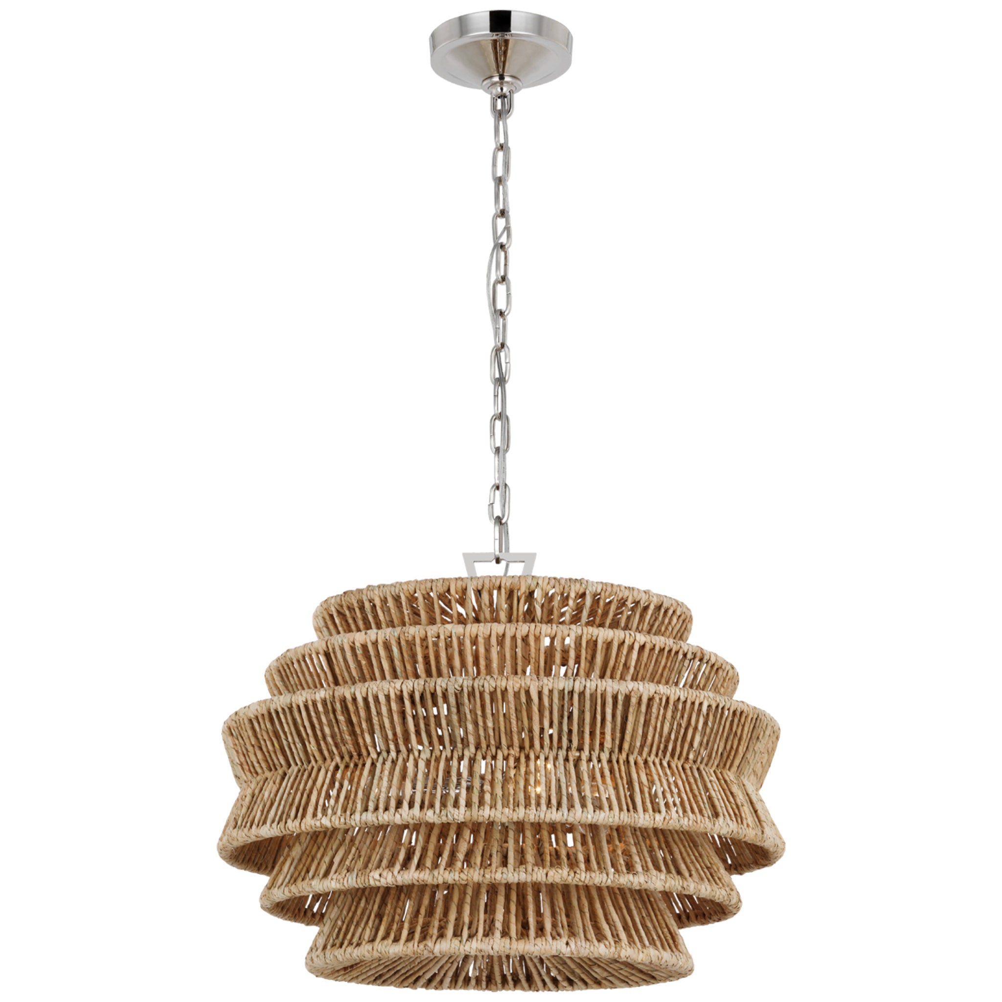 Chapman & Myers Antigua Small Drum Chandelier in Polished Nickel and Natural Abaca Ceiling Light W22" x H17"