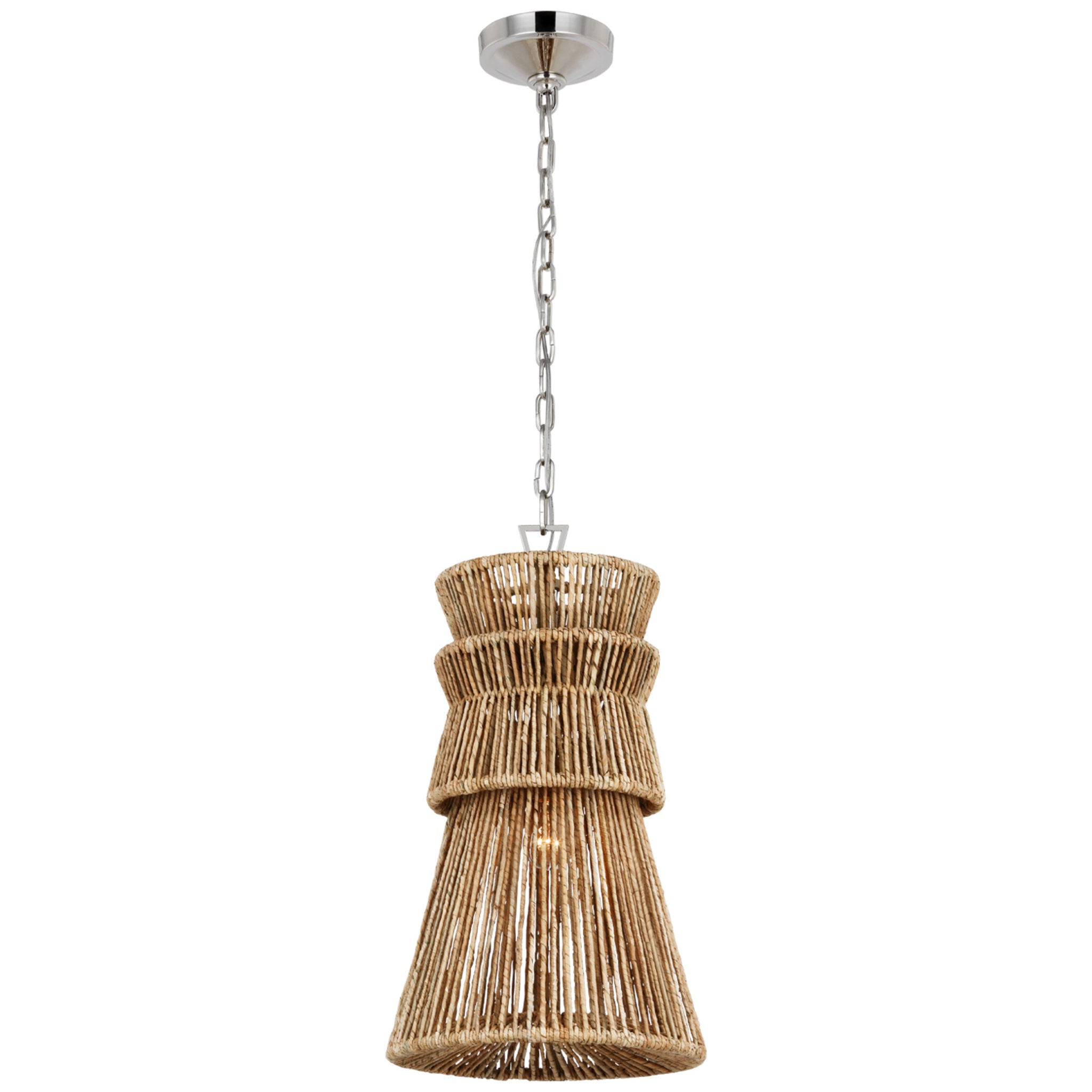 Chapman & Myers Antigua 13" Pendant in Polished Nickel and Natural Abaca Ceiling Light W13" x H22.75"