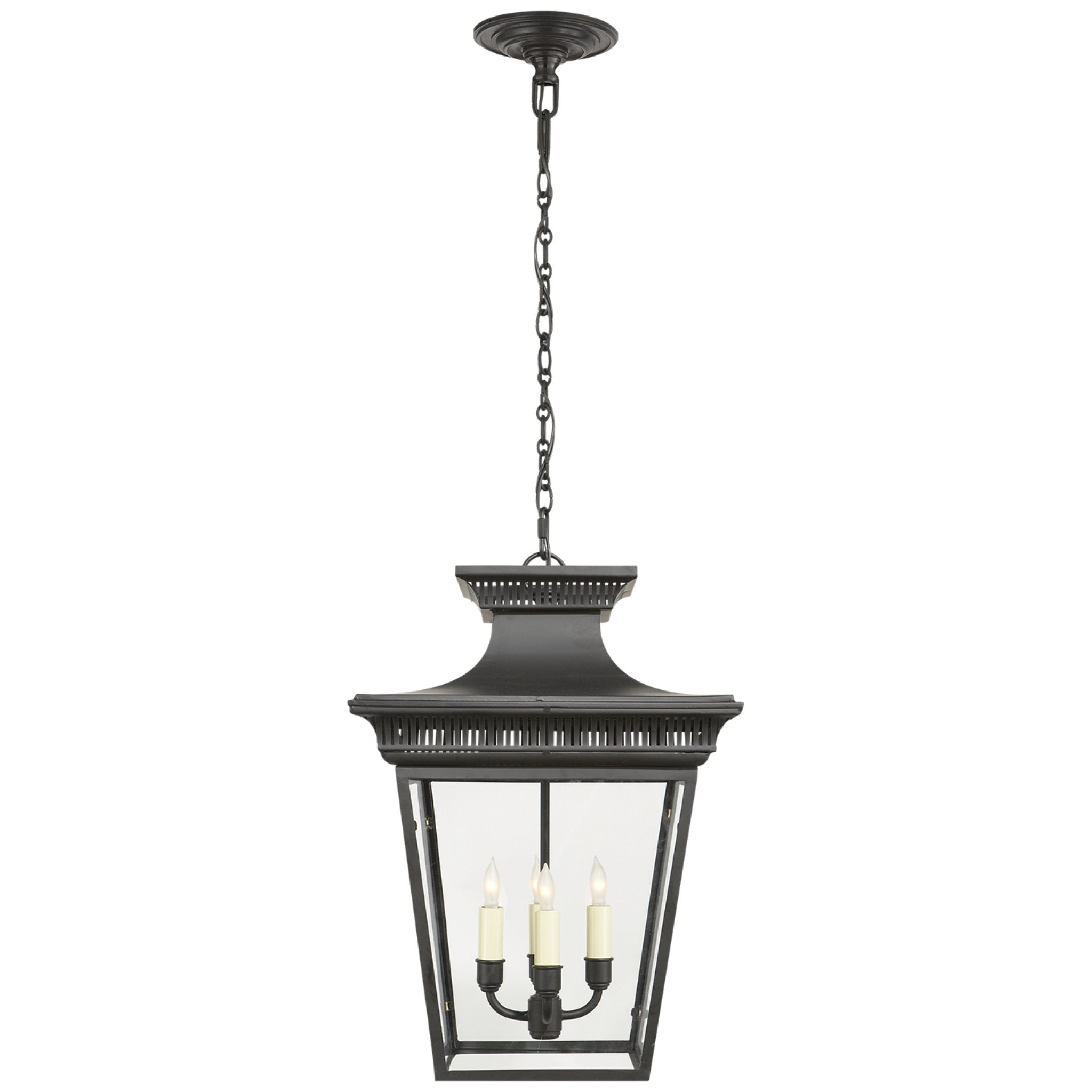 Chapman & Myers Elsinore Medium Hanging Lantern in Black with Clear Glass Ceiling Light W14.5" x H21.25"