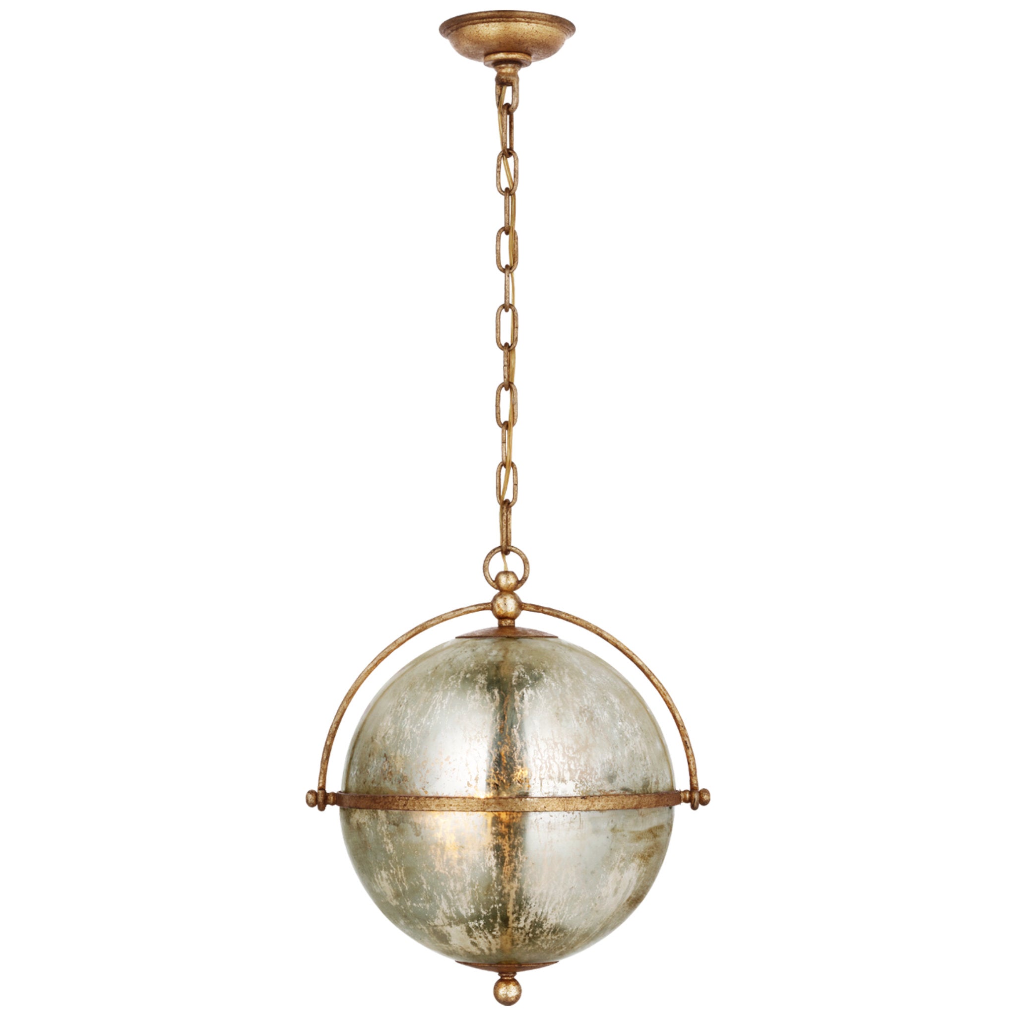 Chapman & Myers Bayridge Large Pendant in Gilded Iron with Antique Mercury Glass Ceiling Light W15.5" x H18"