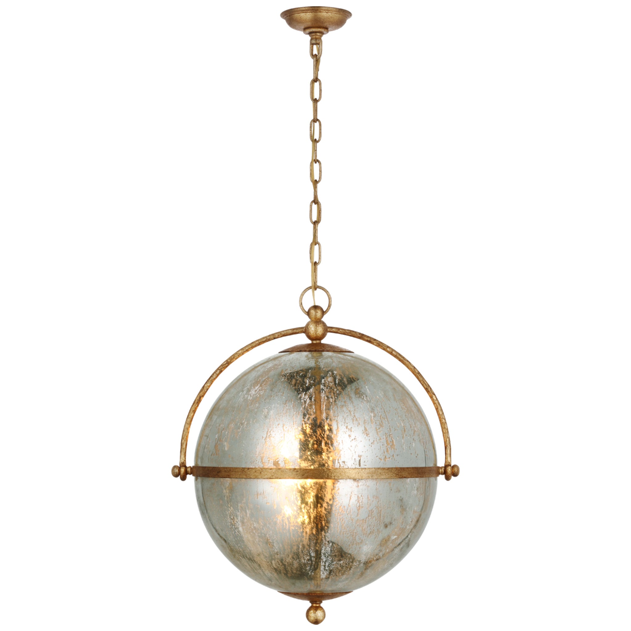 Chapman & Myers Bayridge XL Pendant in Gilded Iron with Antique Mercury Glass Ceiling Light W21.25" x H25"
