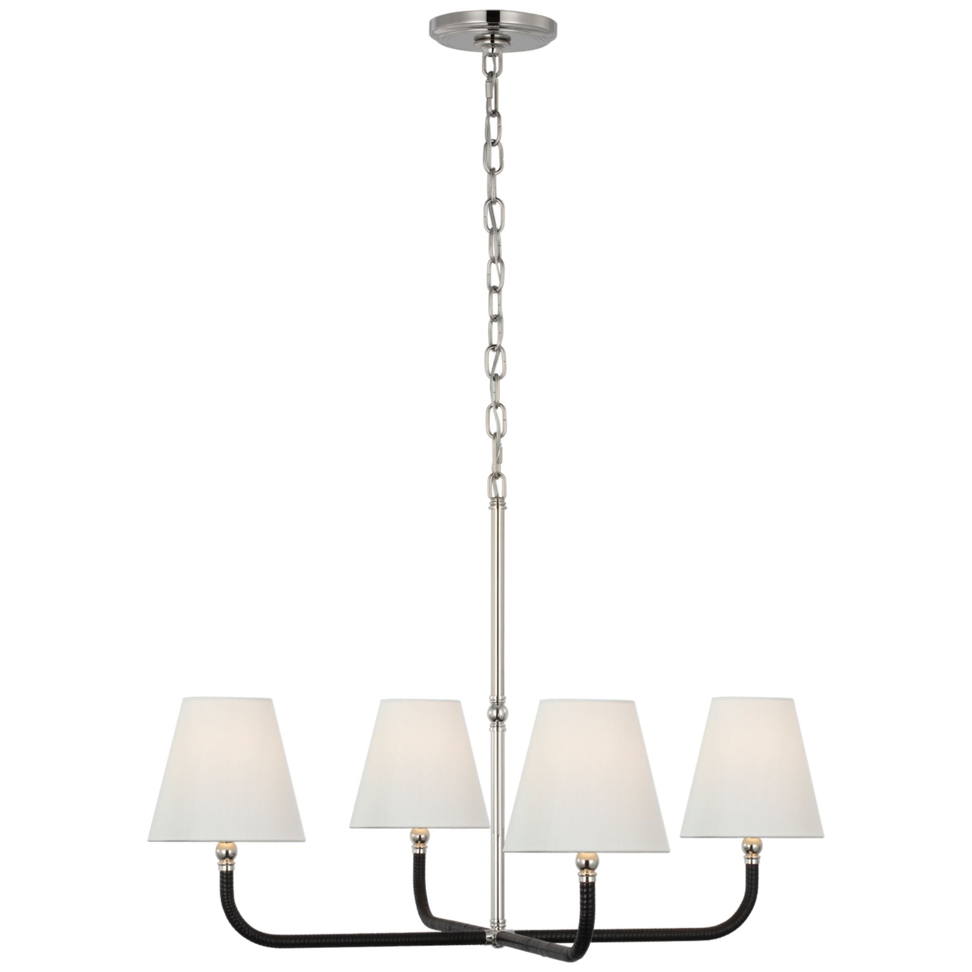 Chapman & Myers Basden Medium Single Tier Chandelier in Polished Nickel and Black Rattan with Linen Shades Ceiling Light W32" x H22"