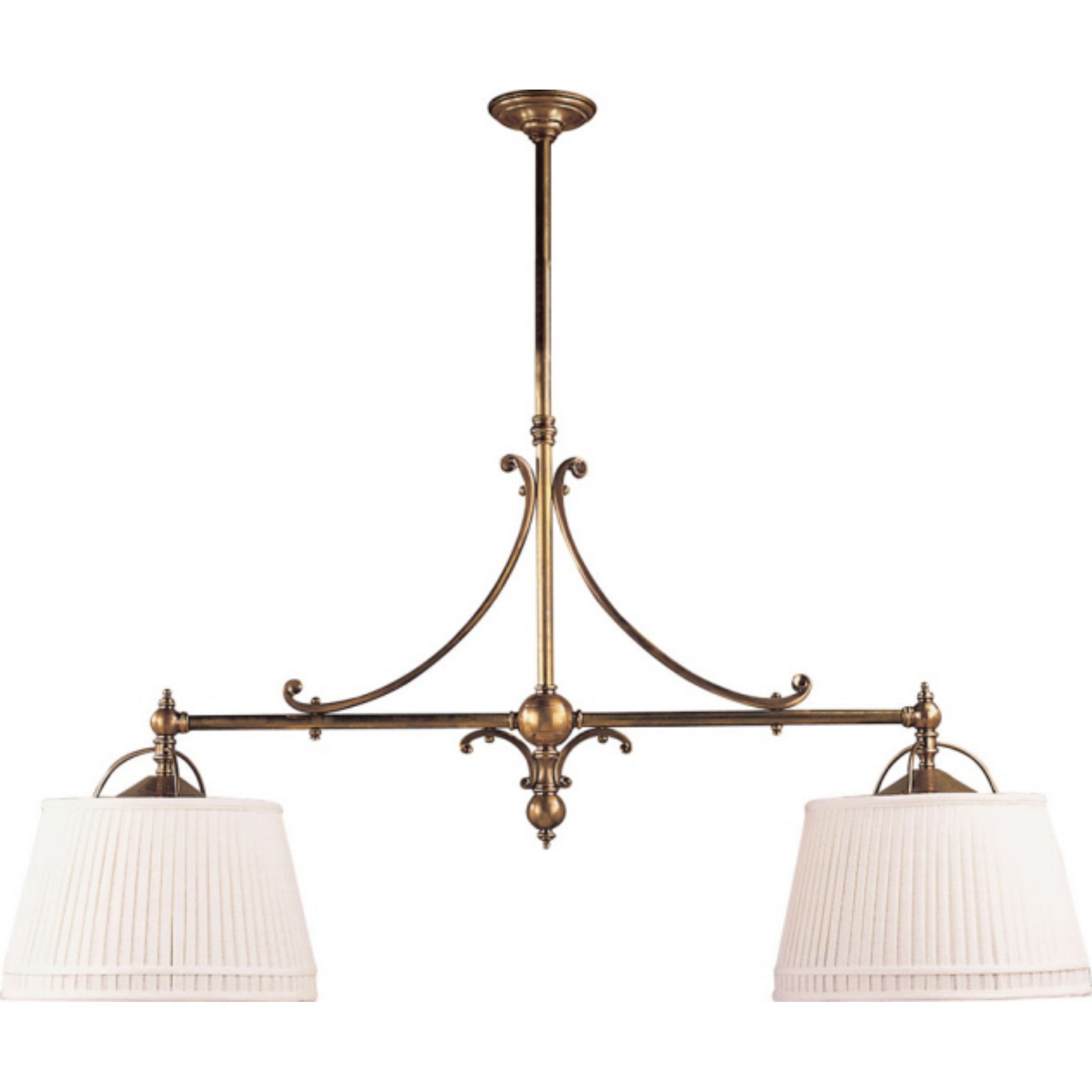Chapman & Myers Sloane Double Shop Pendant in Antique-Burnished Brass with Linen Shades Ceiling Light W54"