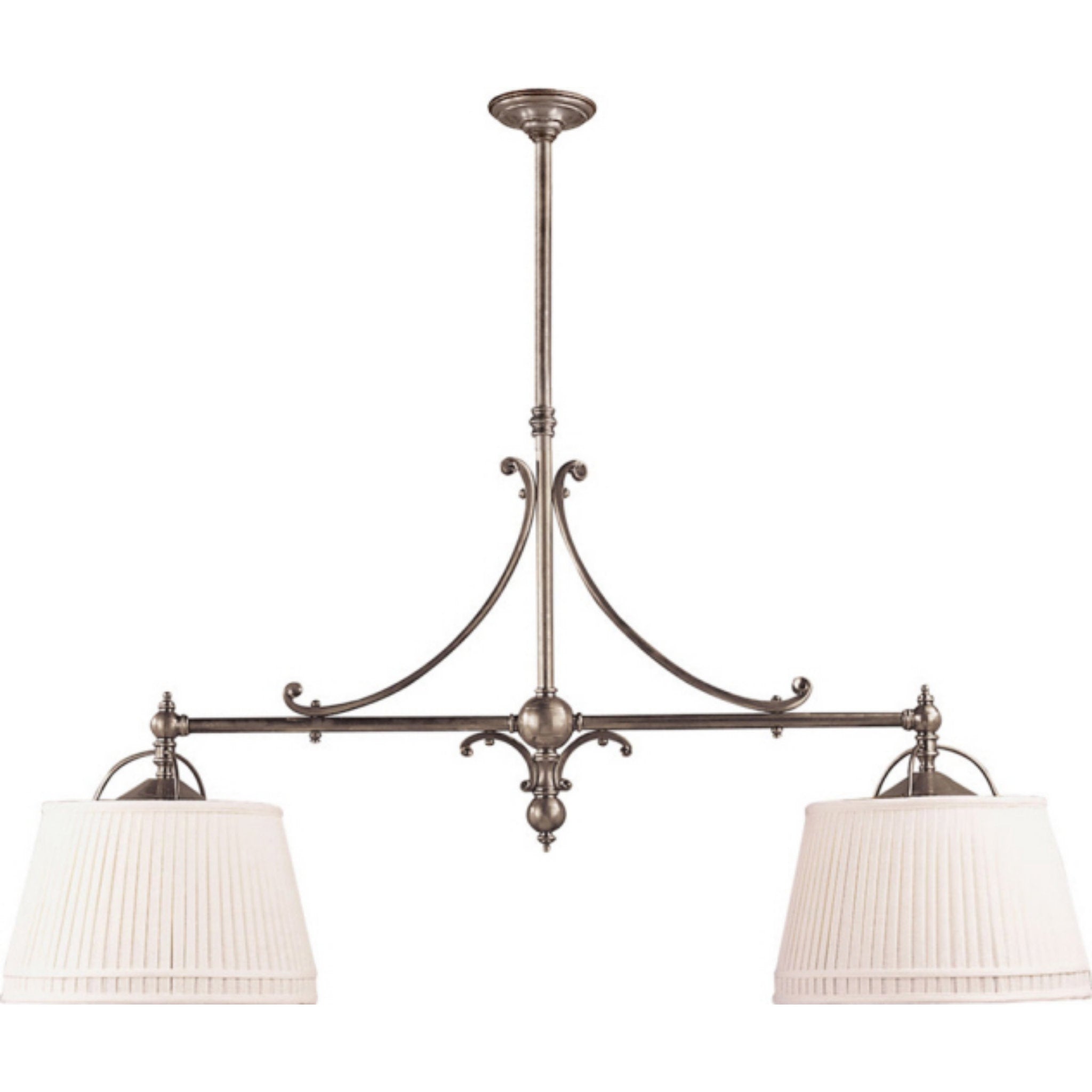 Chapman & Myers Sloane Double Shop Pendant in Antique Nickel with Linen Shades Ceiling Light W54"