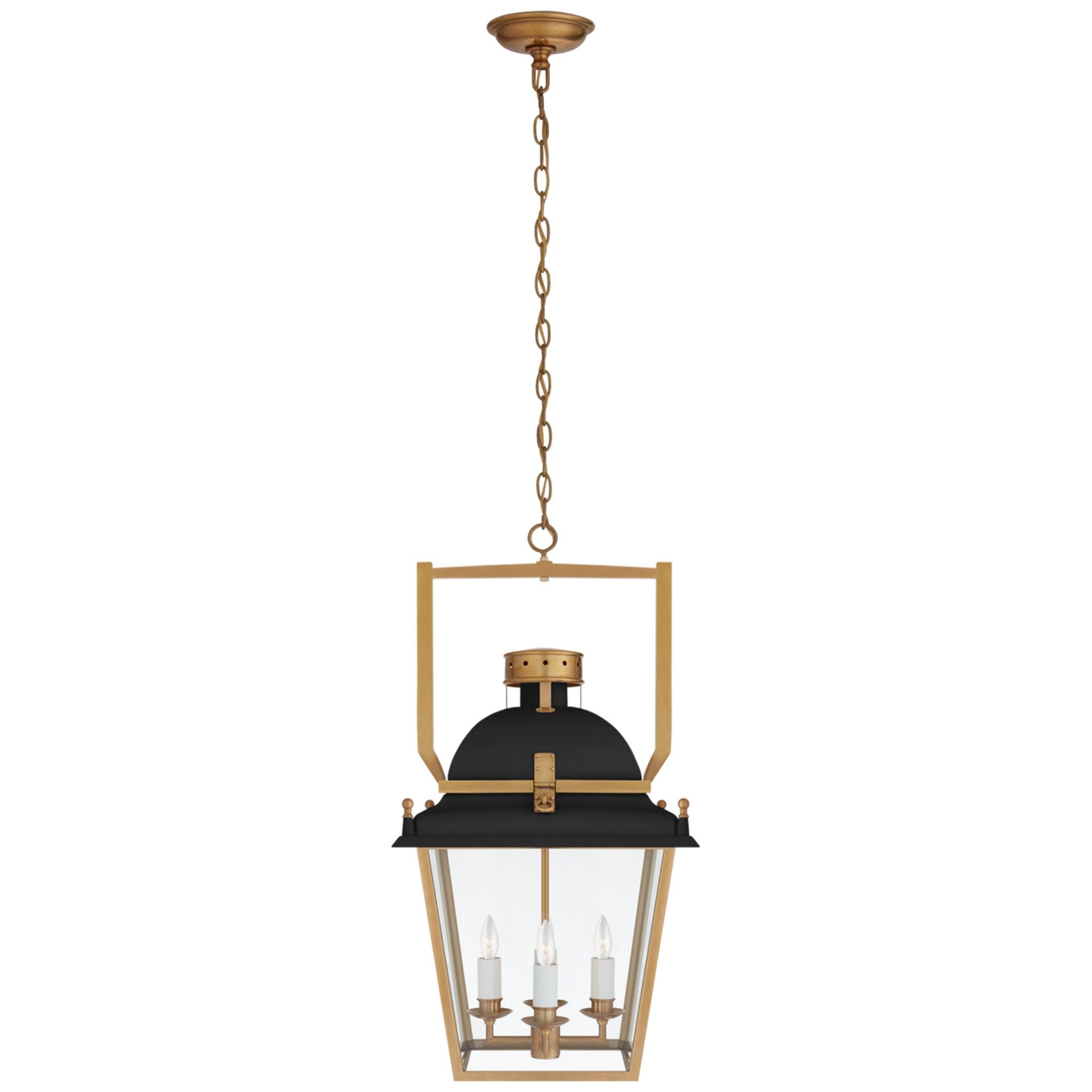 Chapman & Myers Coventry Small Lantern in Matte Black and Antique-Burnished Brass with Clear Glass Ceiling Light W14" x H27.25"