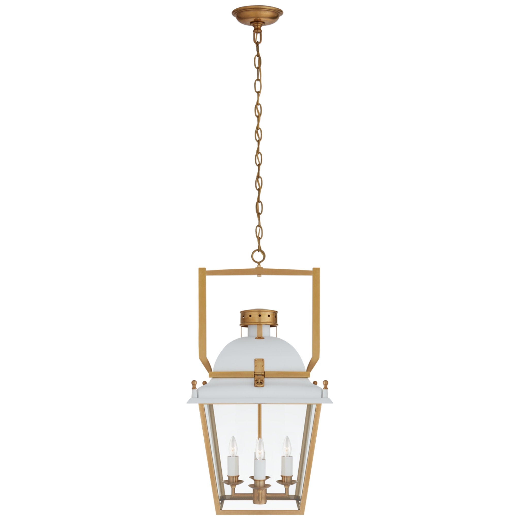 Chapman & Myers Coventry Small Lantern in Matte White and Antique-Burnished Brass with Clear Glass Ceiling Light W14" x H27.25"