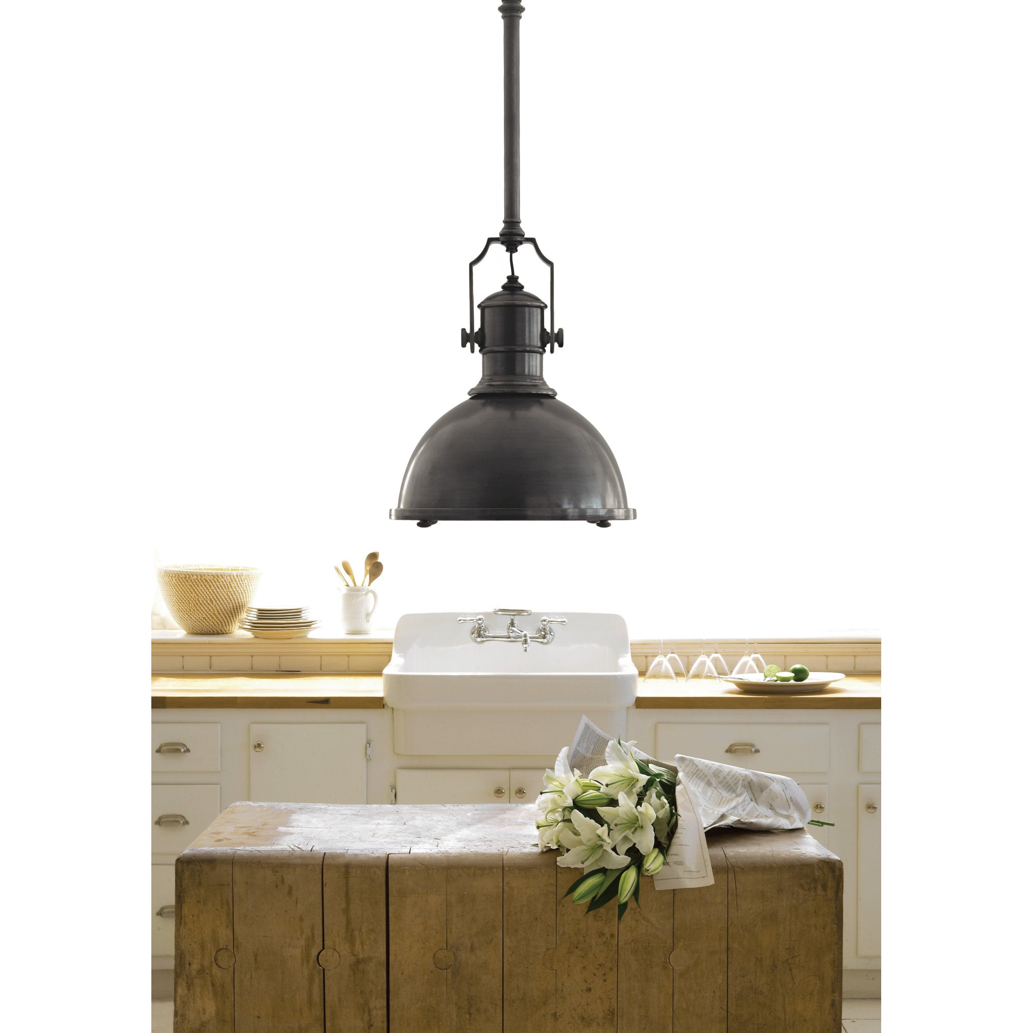 Chapman & Myers Country Industrial Large Pendant in Bronze with Bronze Shade Ceiling Light W19.5"