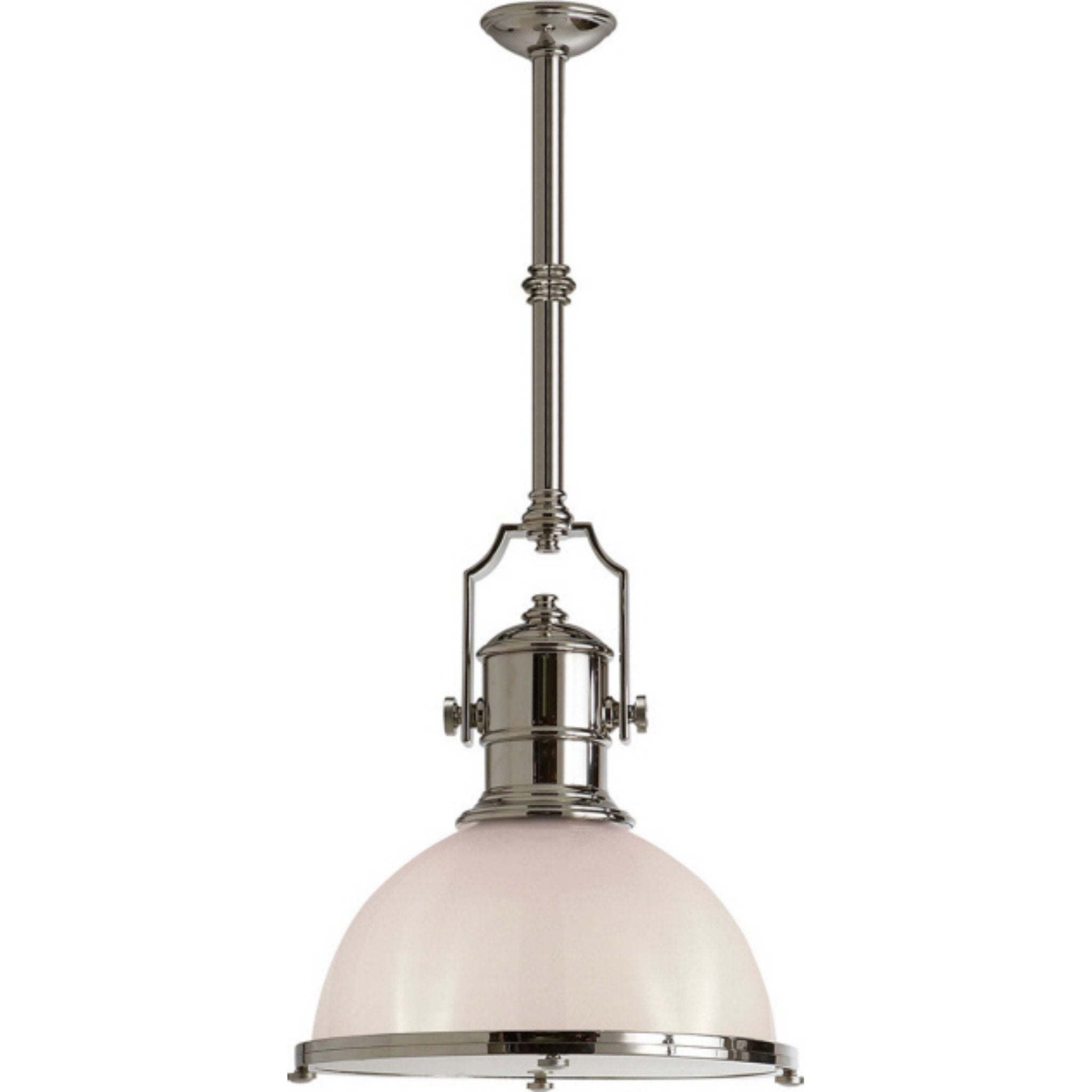 Chapman & Myers Country Industrial Large Pendant in Polished Nickel with White Glass Shade Ceiling Light W19.5"
