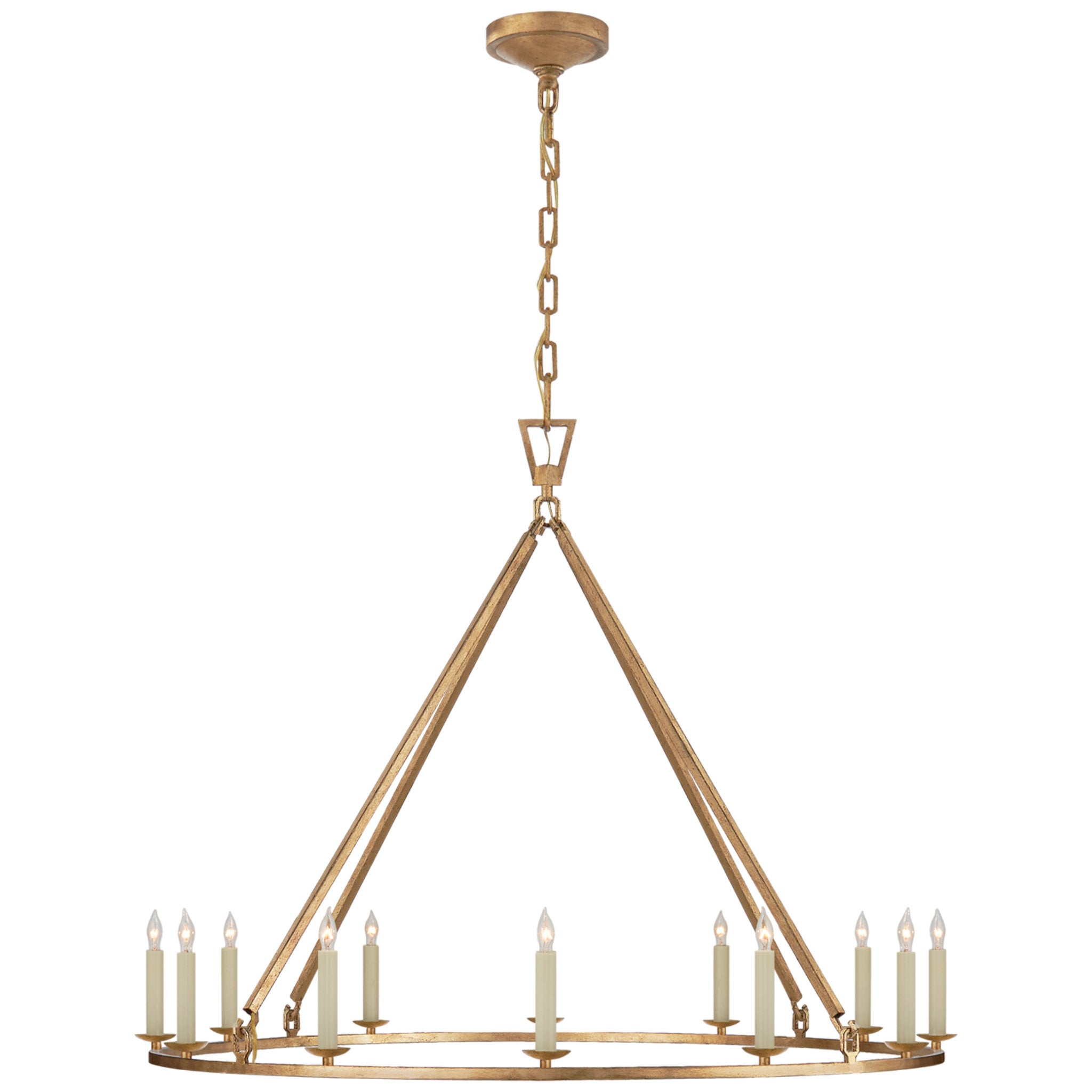 Chapman & Myers Darlana Large Single Ring Chandelier in Gilded Iron Ceiling Light W40" x H31.5"