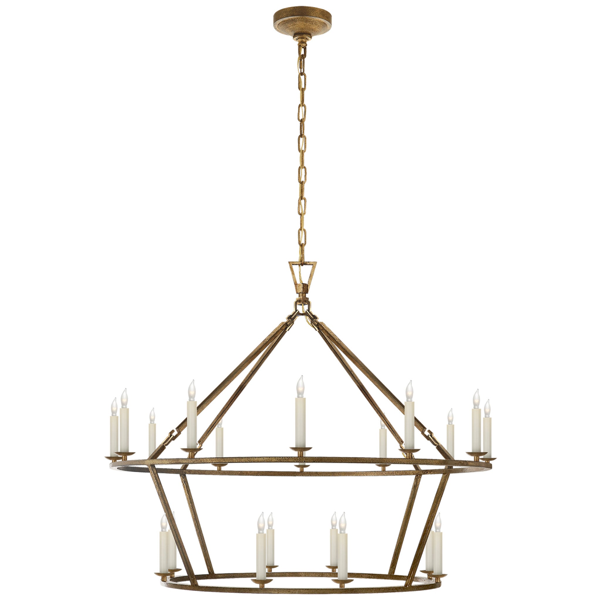 Chapman & Myers Darlana Large Two-Tiered Ring Chandelier in Gilded Iron Ceiling Light W40" x H33"