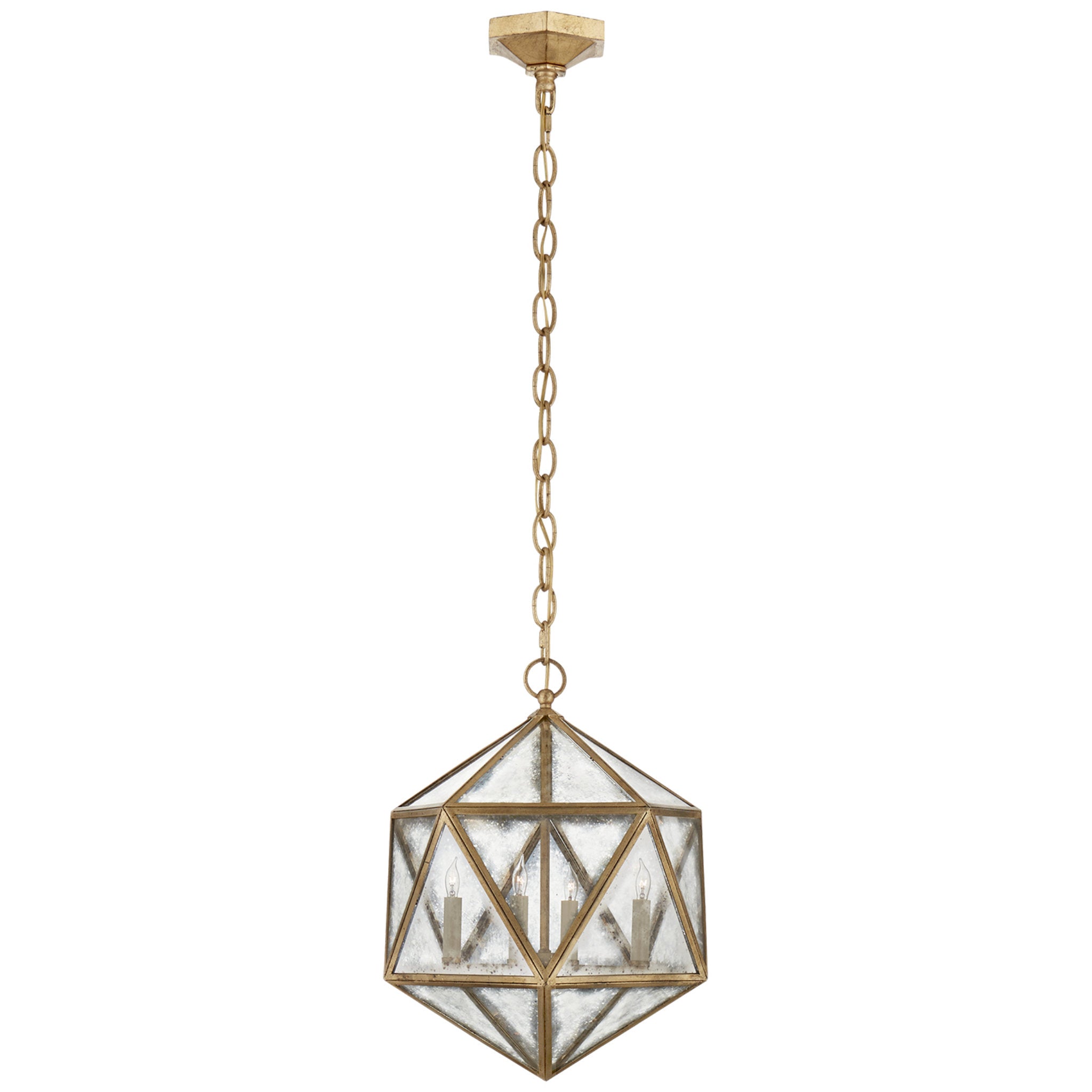 Chapman & Myers Zeno Medium 18 Facet Hedron Lantern in Gilded Iron with Antique Mirror Ceiling Light W16" x H20"