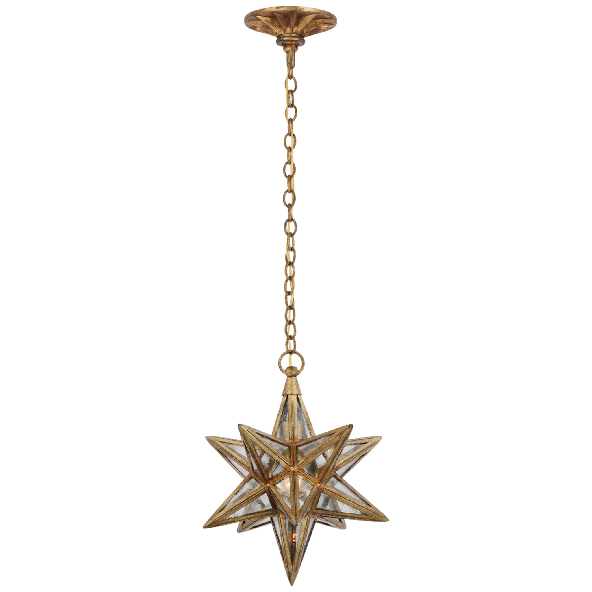 Chapman & Myers Moravian Small Star Lantern in Gilded Iron with Antique Mirror Ceiling Light W11.5" x H15.25"