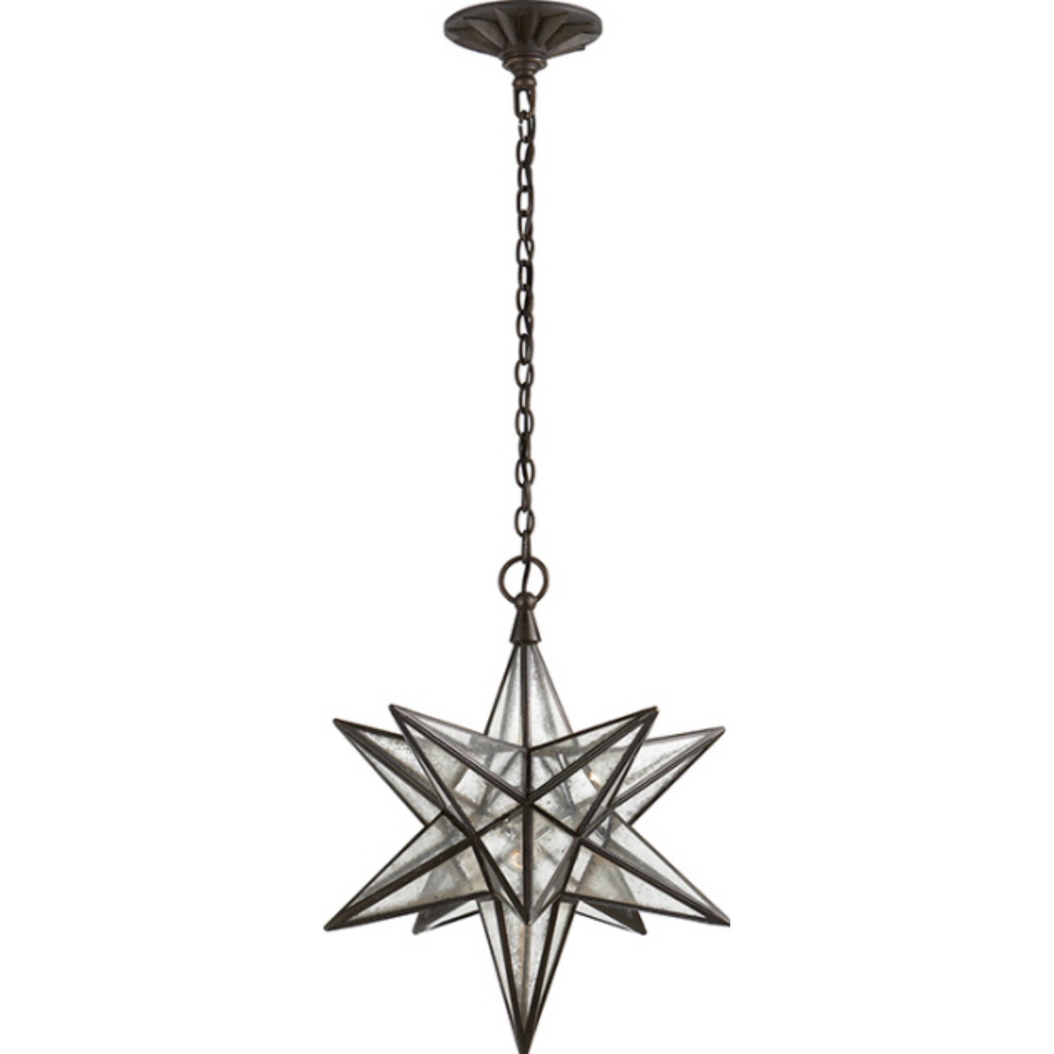 Chapman & Myers Moravian Medium Star Lantern in Aged Iron with Antique Mirror Ceiling Light W15.5" x H20"