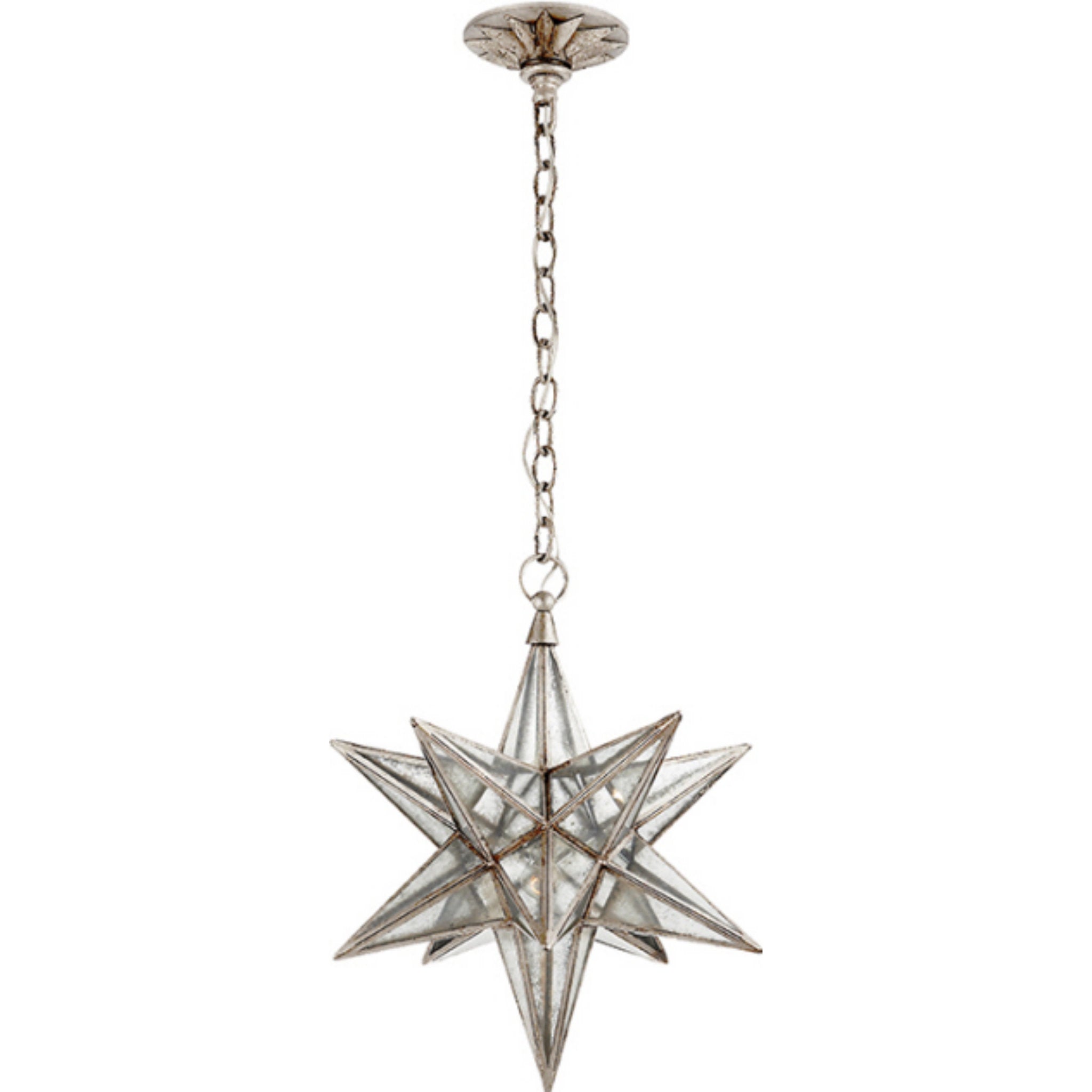 Chapman & Myers Moravian Medium Star Lantern in Burnished Silver Leaf with Antique Mirror Ceiling Light W15.5" x H20"