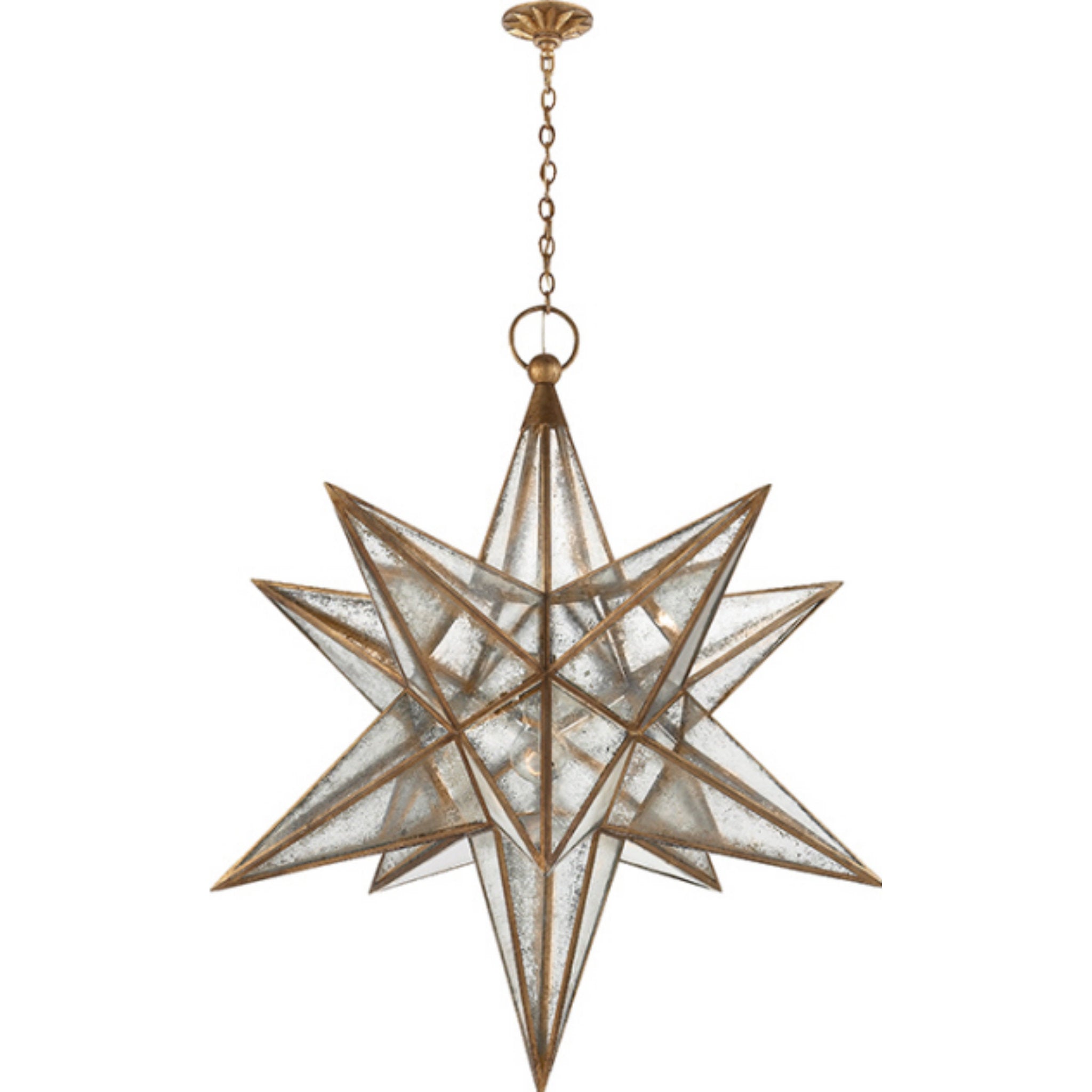 Chapman & Myers Moravian XL Star Lantern in Gilded Iron with Antique Mirror Ceiling Light W48" x H52.25"